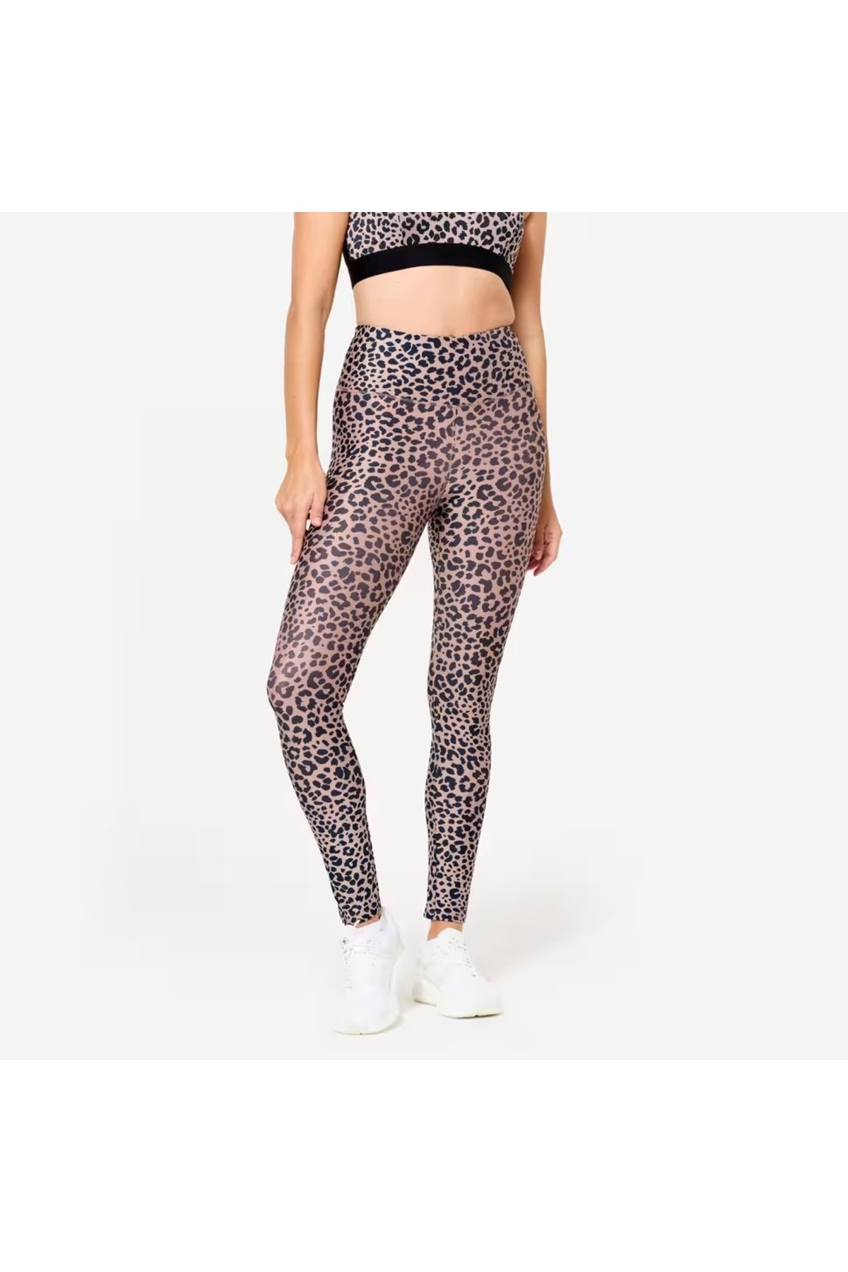Decathlon Kadın Yüksek Bel Fitness Taytı - Leopar Deseni/Bej