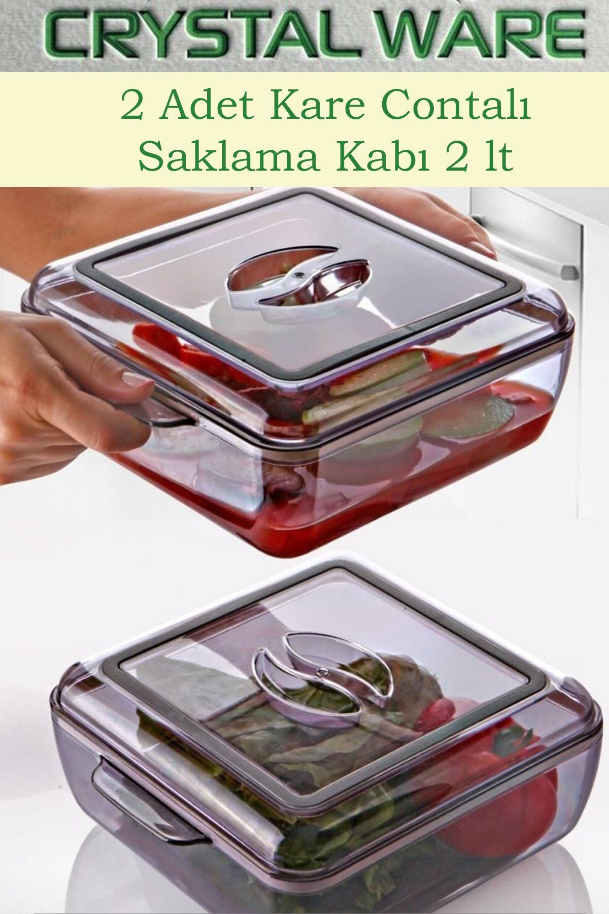 Crystal Ware 2 Adet Kare Contalı Saklama Kabı 2 Lt Antrasit F311