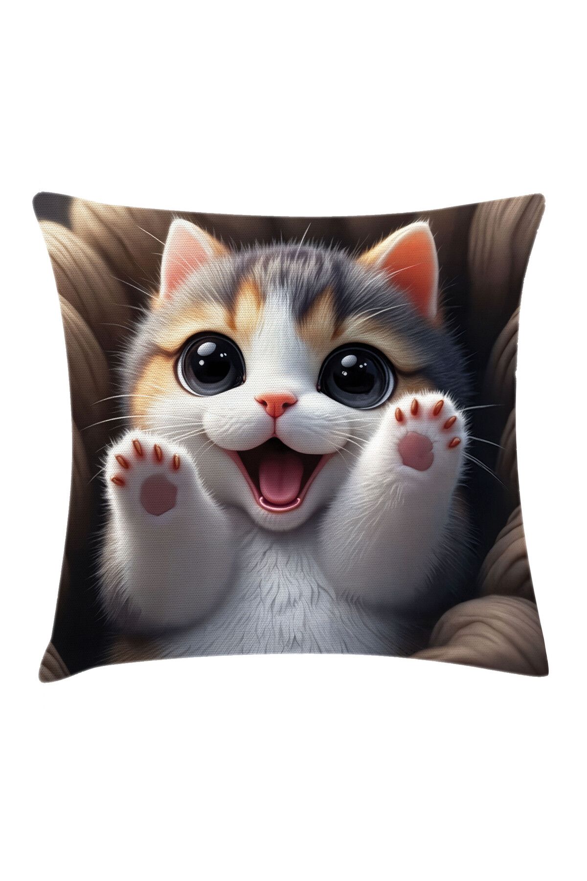 Orange Venue Calico Kedi Desenli Minder Kılıfı, Kawaii Yavru Kedi Neşesi, Beyaz Pembe ve Çok Renkli