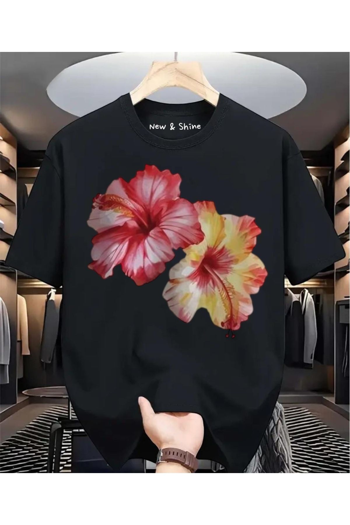 New Shine İkili Çiçek Baskılı Oversize T-Shirt