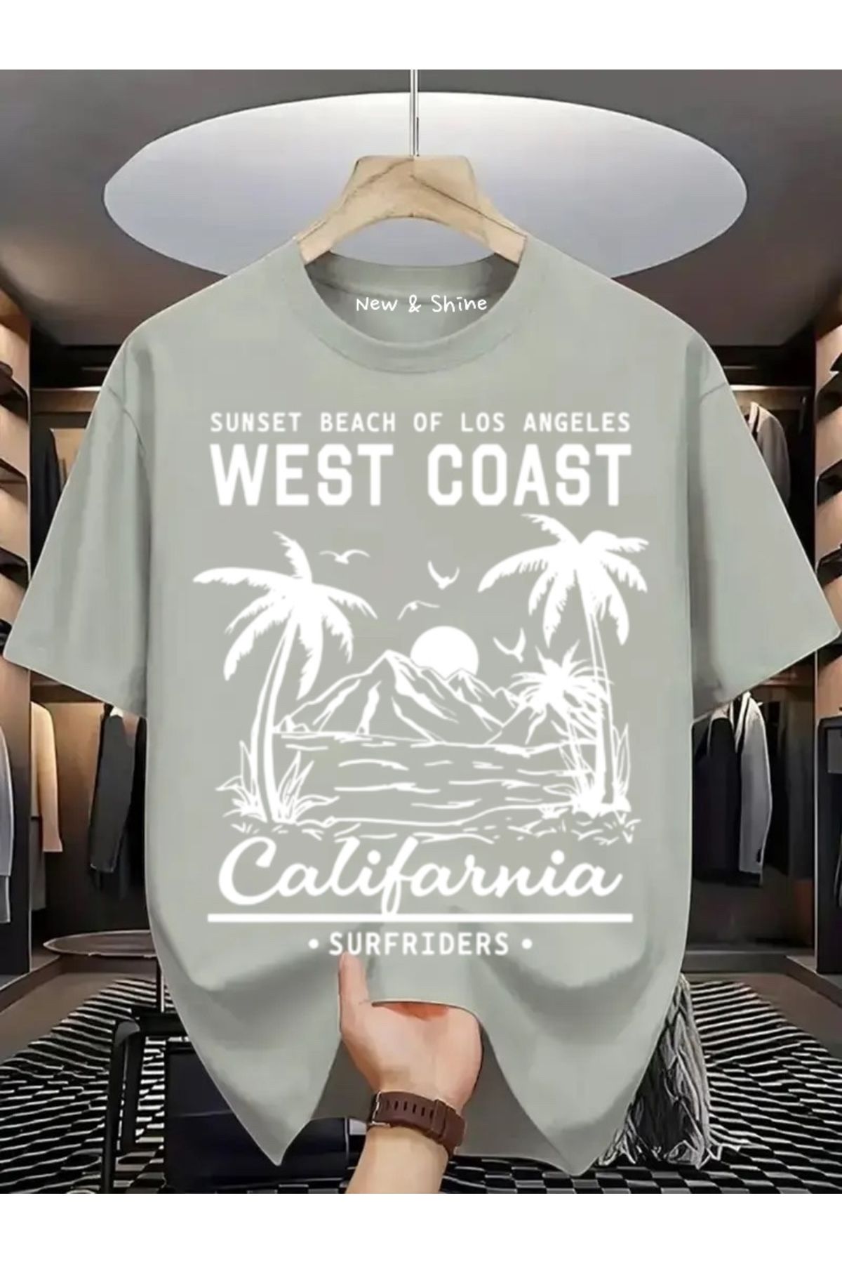 New Shine West Coast Baskılı Büyük Beden Oversize T-Shirt