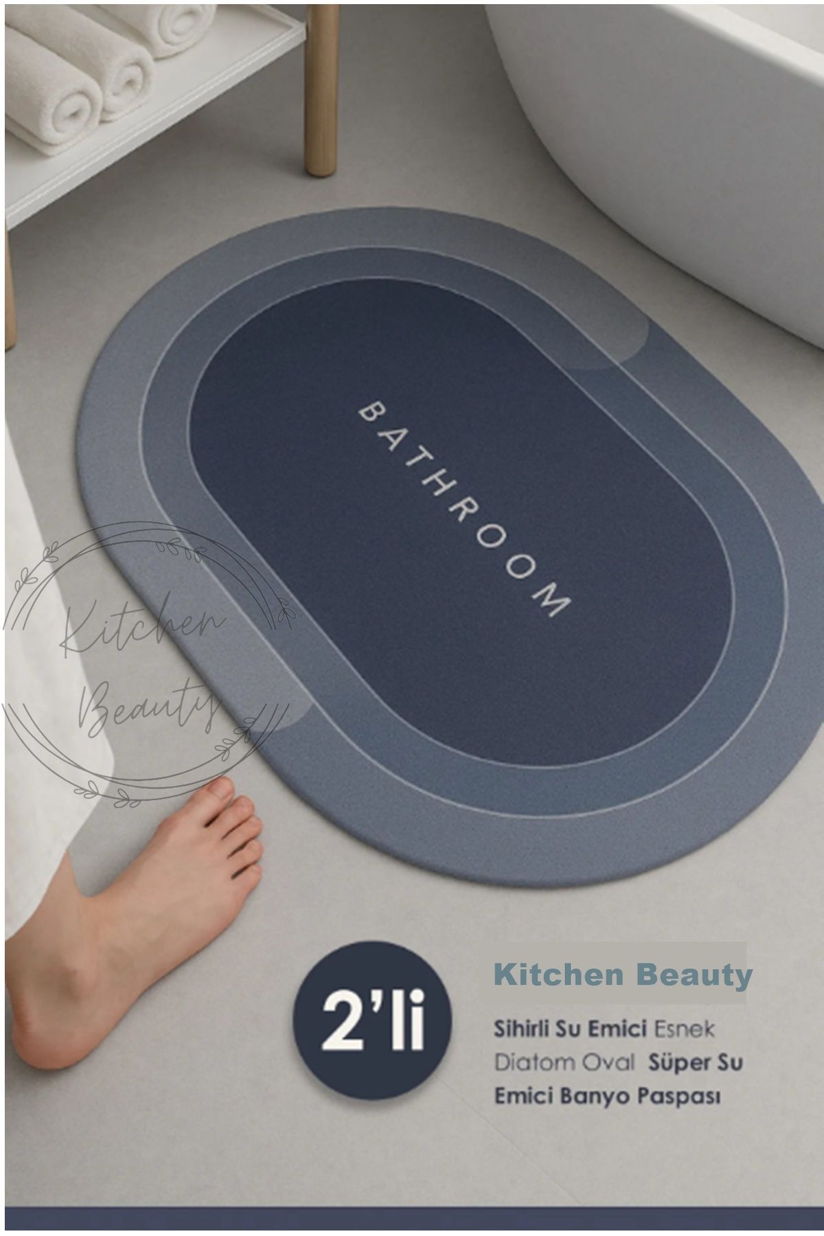 Kitchen Beauty 2 ADET Sihirli Su Emici Esnek Diatom Oval Süper Su Emici Banyo Paspası Diyatom Abdest Paspası 40x60