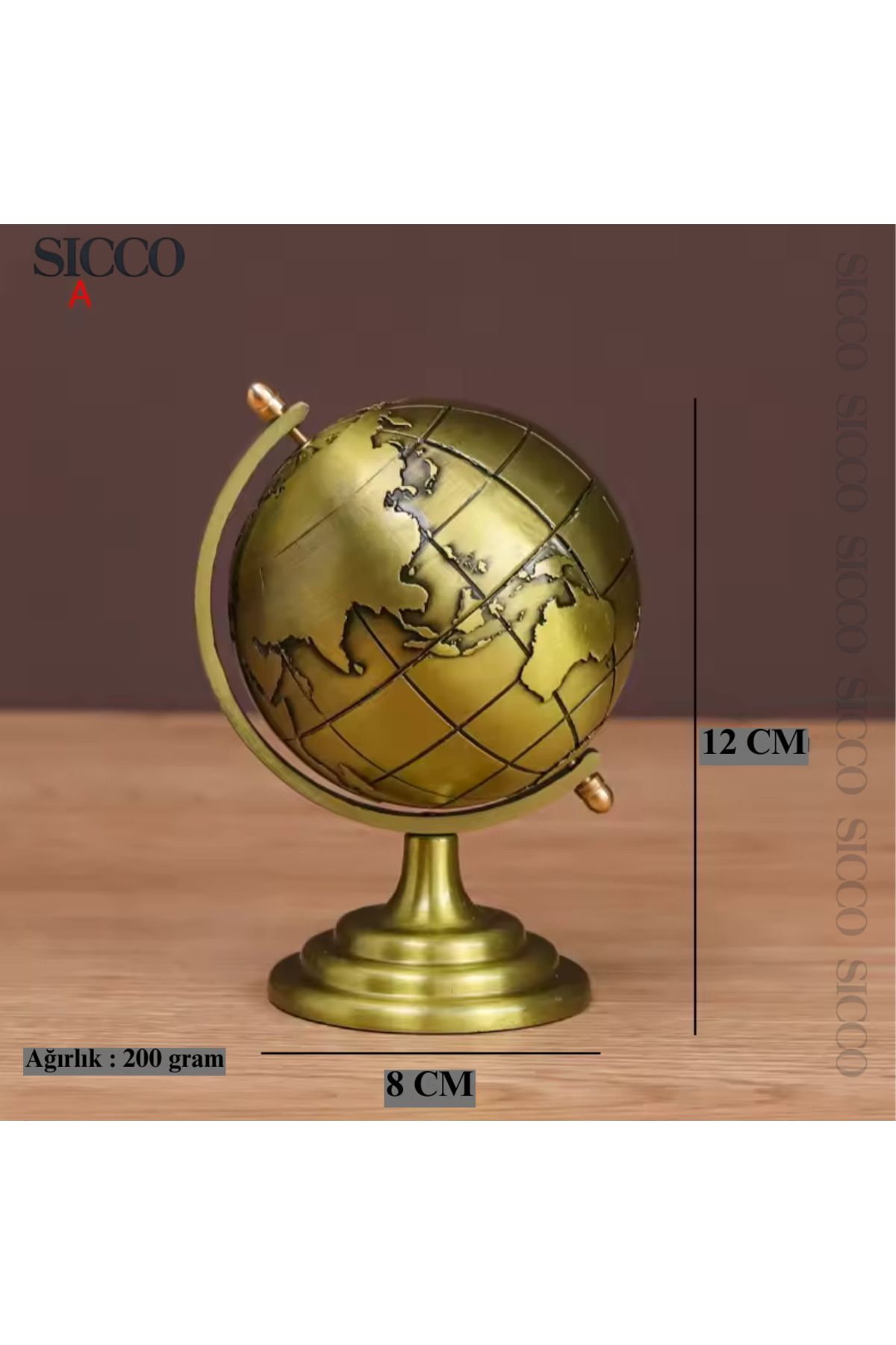 SİCCO Sicco - Dekoratif Tamamı Metal Yerküre 12 cm Hediyelik Kaliteli
