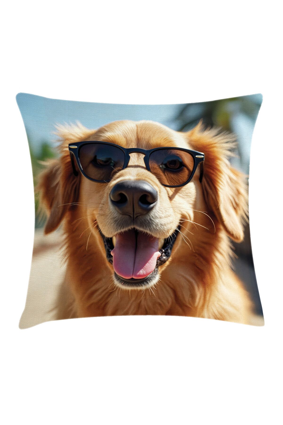 Orange Venue Golden Retriever Desenli Minder Kılıfı, Gülümseyen Sevimli Köpek, Amber Pembe ve Gri