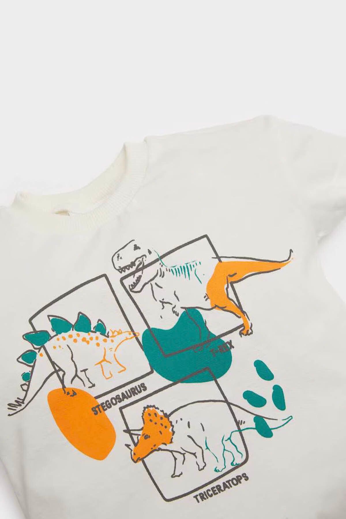 DeFacto-Dinosaur Printed Ecru Baby Boy Bottom-Top Set E2798A5/Er85 3
