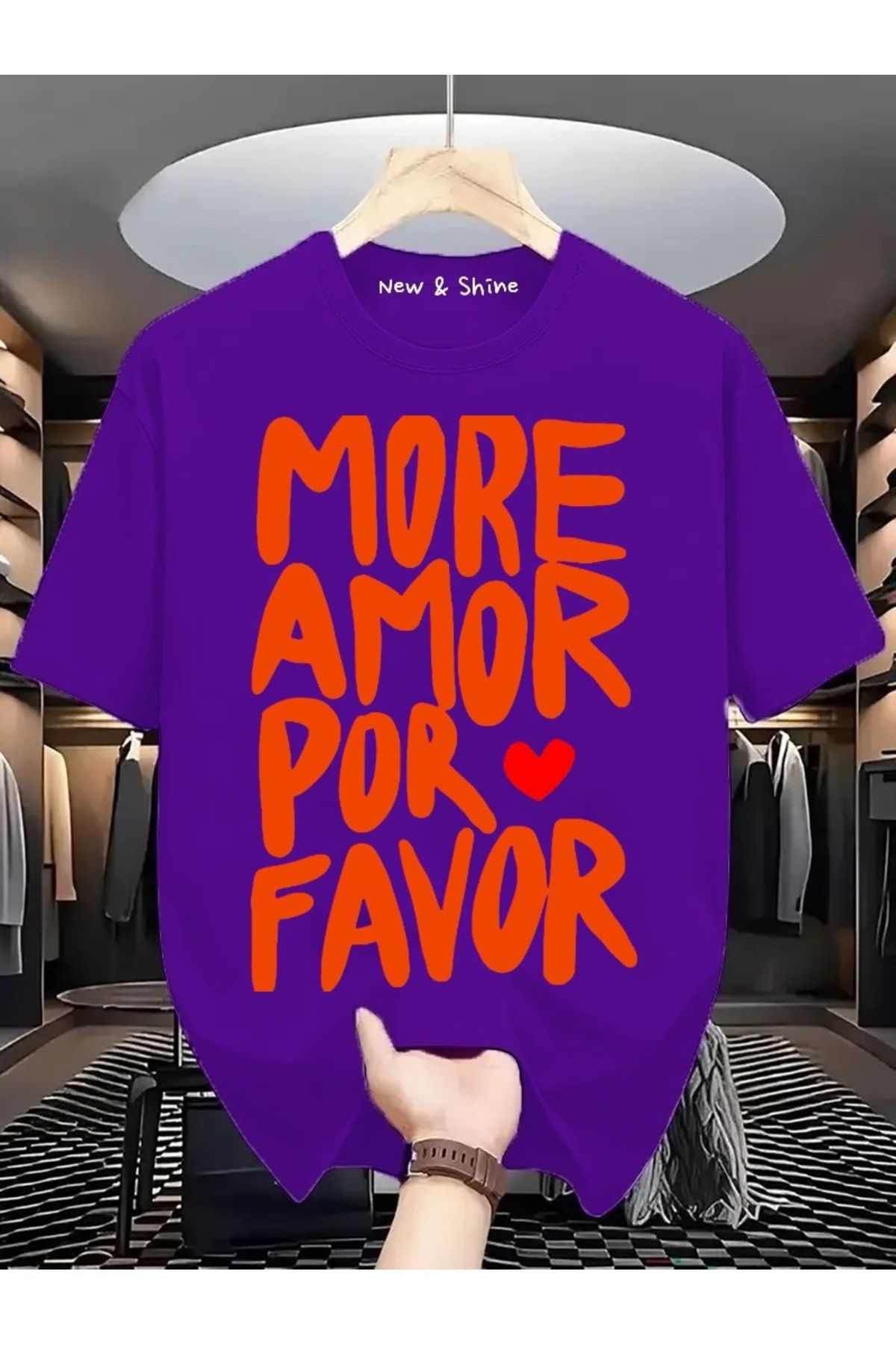 New Shine More Amor Por Favor Baskılı Büyük Beden Oversize T-Shirt