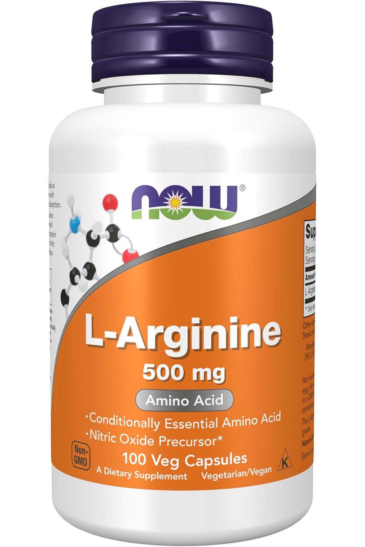 Now Foods Supplements L-Arginine(Arjinin) 500 mg Nitric Oxide Precursor Amino Acid, 100 Veg Capsules