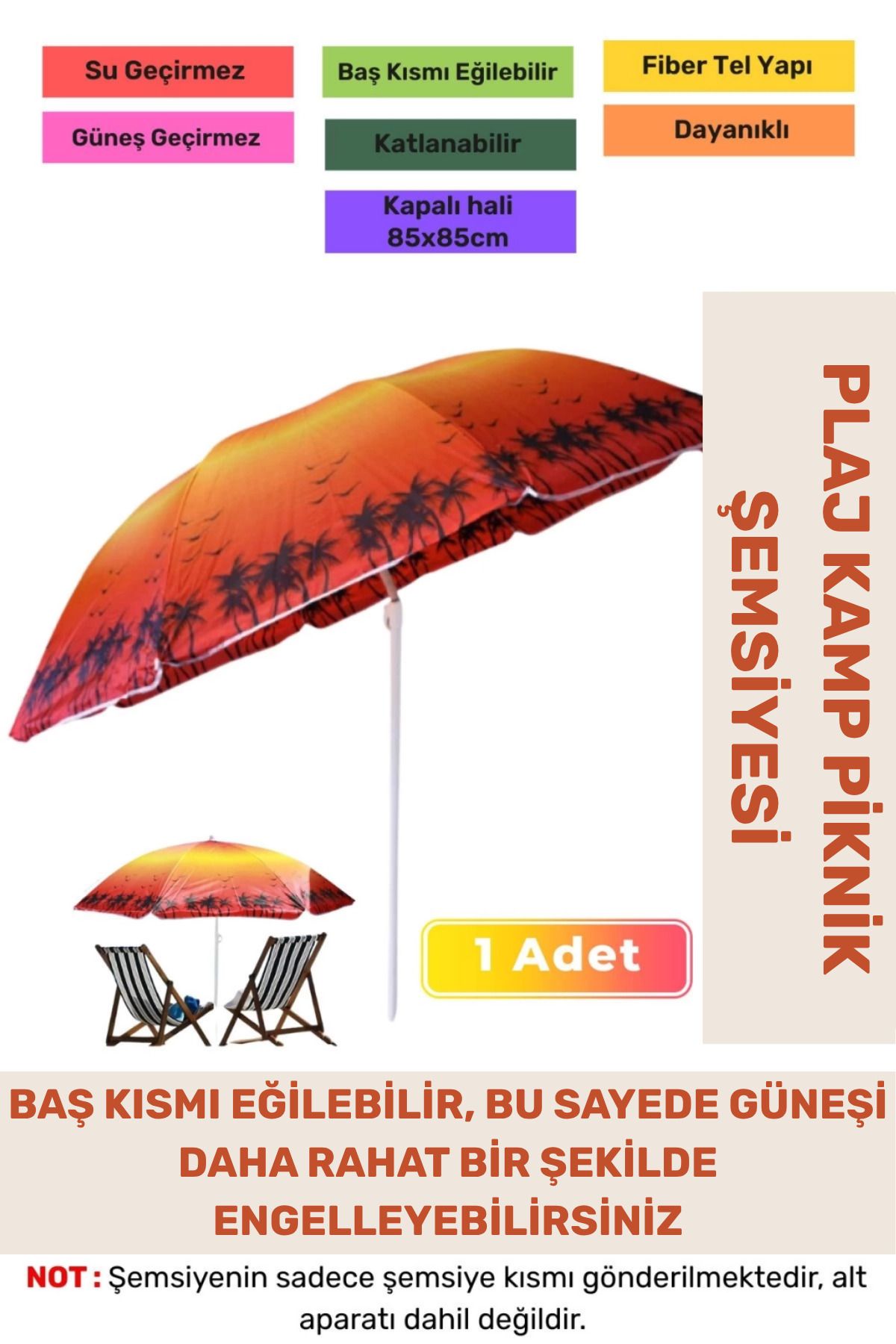 PeraNova Premium Güneş Su Geçirmez Fiber Tel Büyük Boy Katlanabilir Dayanıklı 170cm Kamp Plaj Şemsiyesi