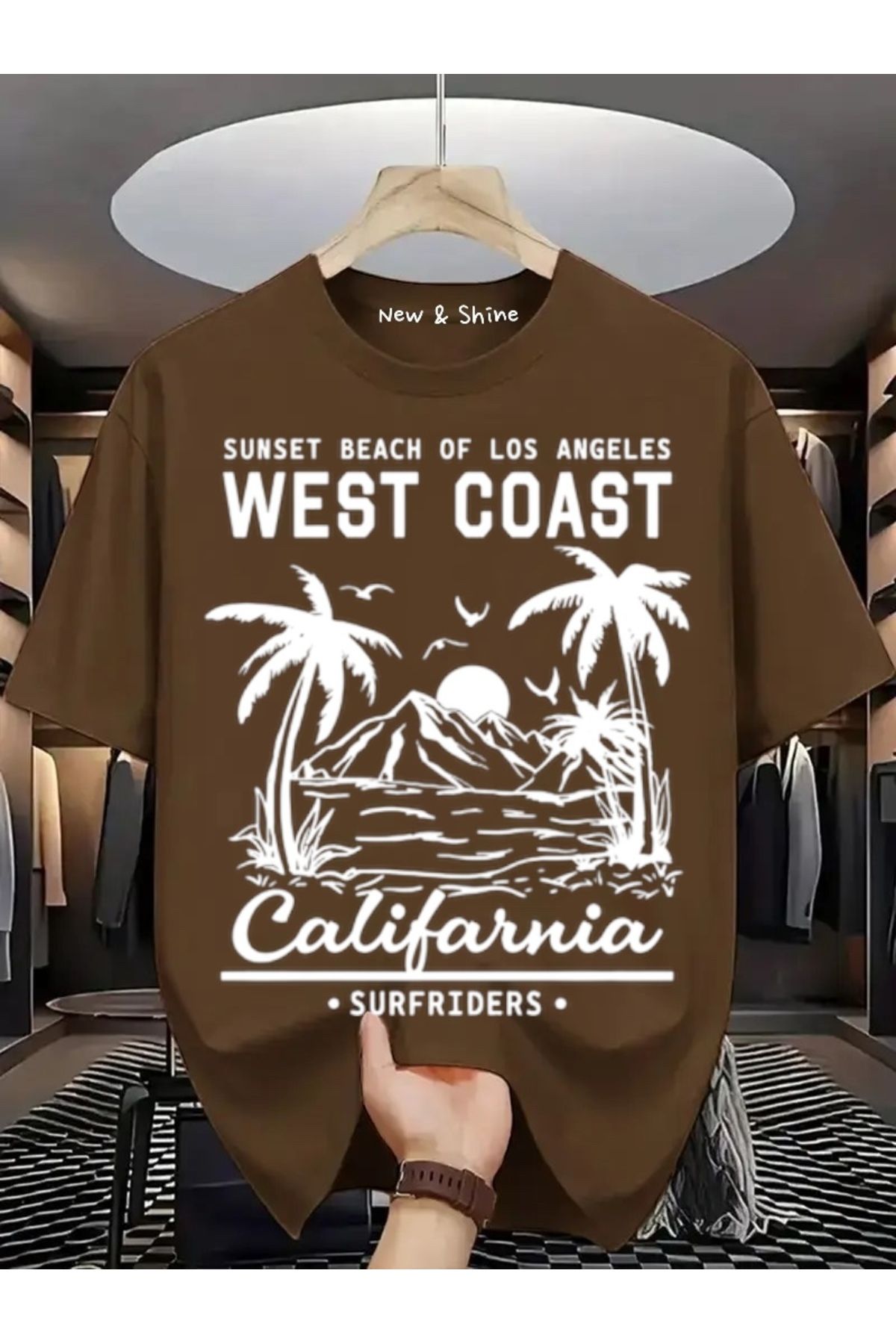 New Shine West Coast Baskılı Büyük Beden Oversize T-Shirt