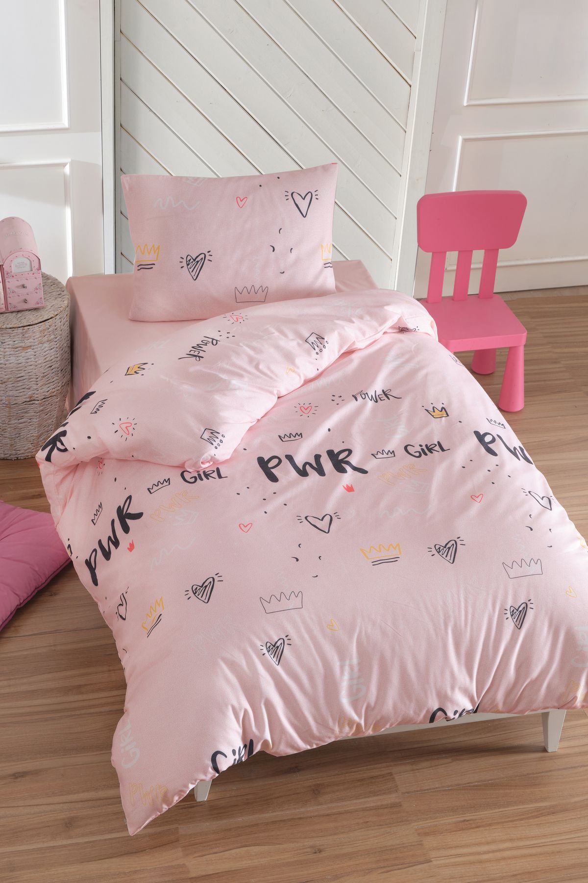 Eponj Home Tek Kişilik Pamuklu Nevresim Takımı 3 Parça – Power Desen – Pembe / Yumuşak Dokulu