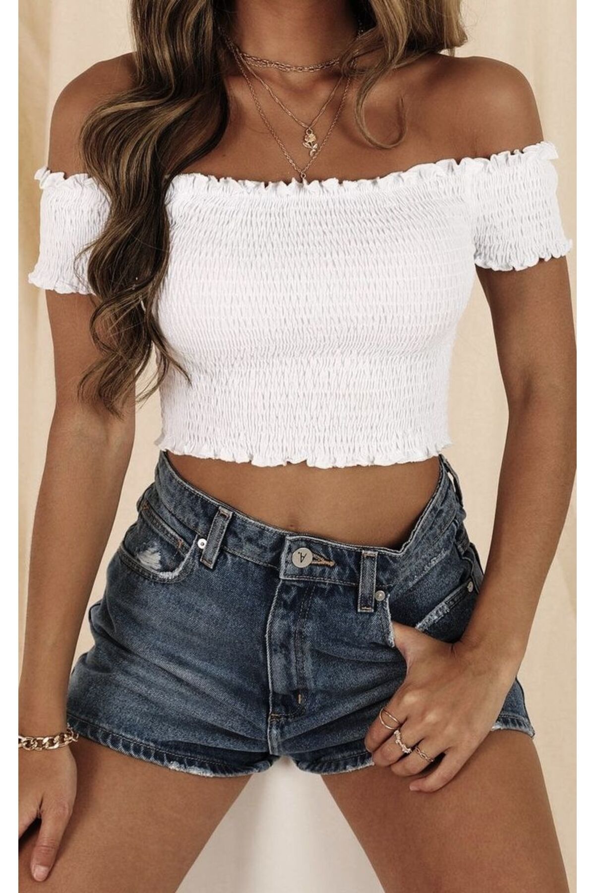BONNYWILLL BEYAZ GİPELİ CROP