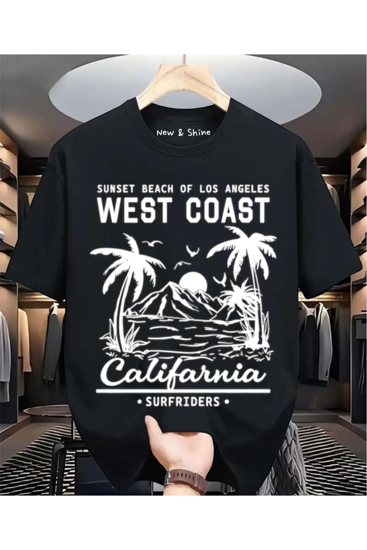 New Shine West Coast Baskılı Büyük Beden Oversize T-Shirt