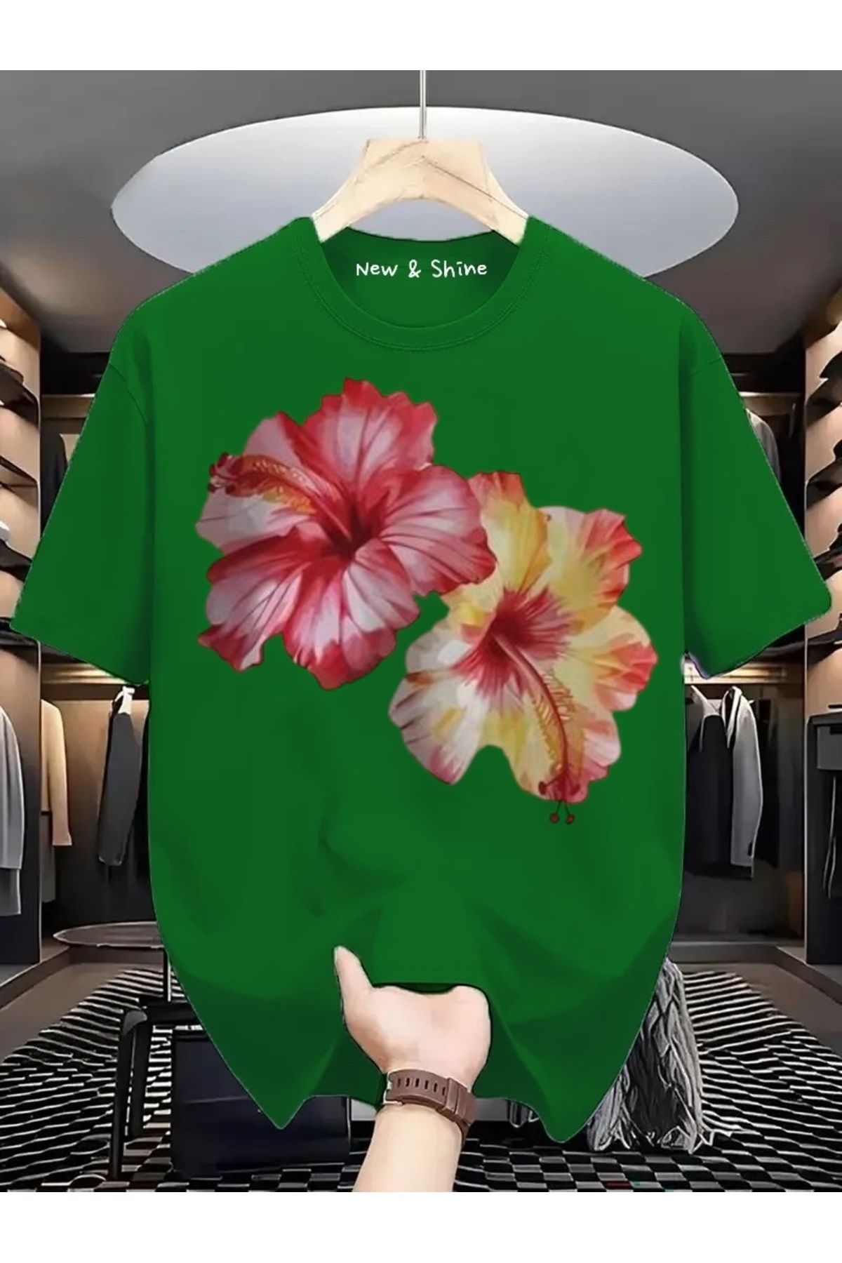 New Shine İkili Çiçek Baskılı Oversize T-Shirt