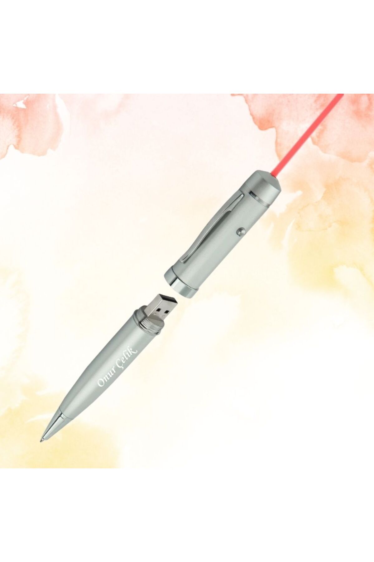 HediyesiBizden KİŞİYE ÖZEL İSİM BASKILI METAL KUTULU LAZER KALEMLİ USB BELLEK