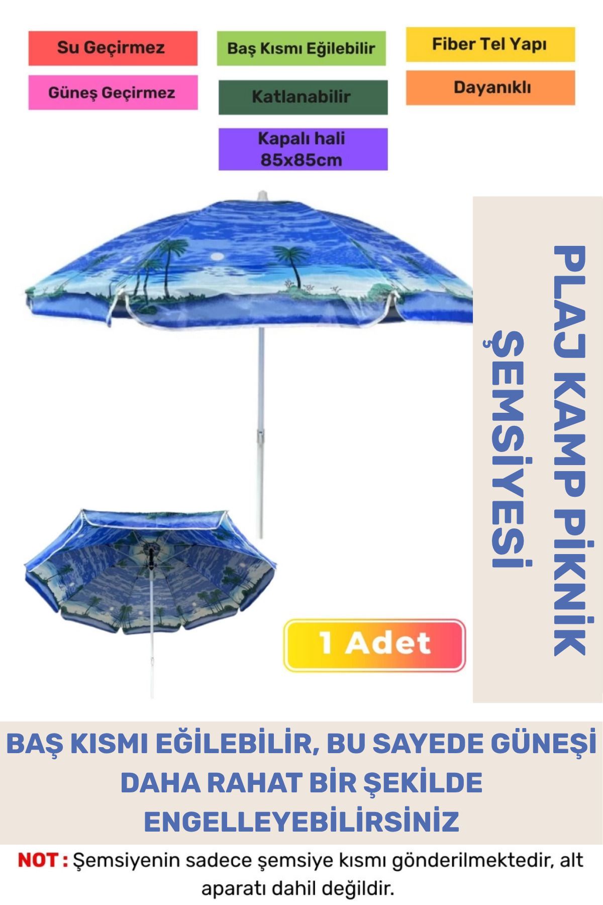 PeraNova Premium Güneş Su Geçirmez Fiber Tel Büyük Boy Katlanabilir Dayanıklı 170cm Kamp Plaj Şemsiyesi