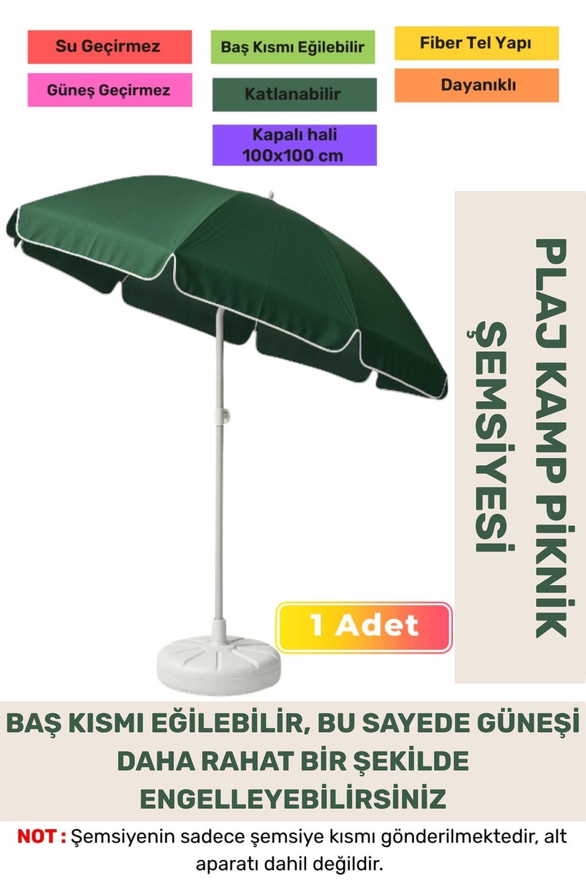 PeraNova Premium Güneş Su Geçirmez Fiber Tel Büyük Boy Katlanabilir Dayanıklı 200cm Kamp Plaj Şemsiyesi