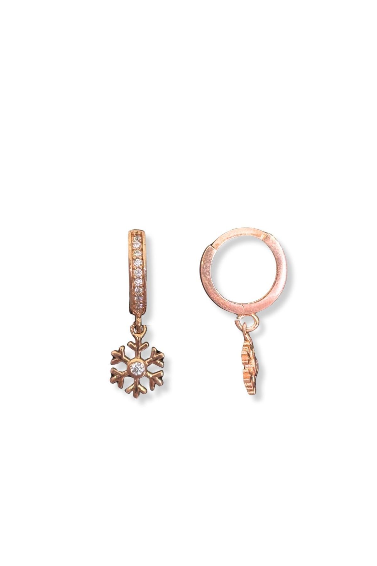 oya silver Minimal Taşlı Sallantılı Kar Tanesi Gümüş Halka Küpe 1.2x1.2 cm