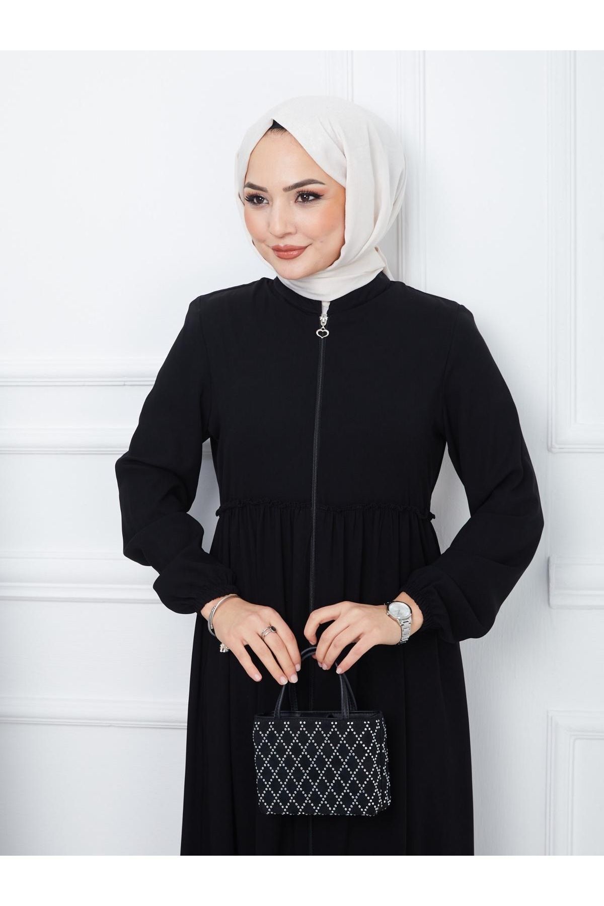 MODA STORE Medine İpeği Büzgülü Ferace