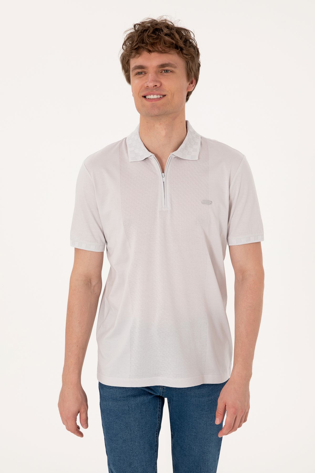 U.S. Polo Assn. Erkek Regular Fit Fermuarlı Açık Gri Tişört 50300363-vr001