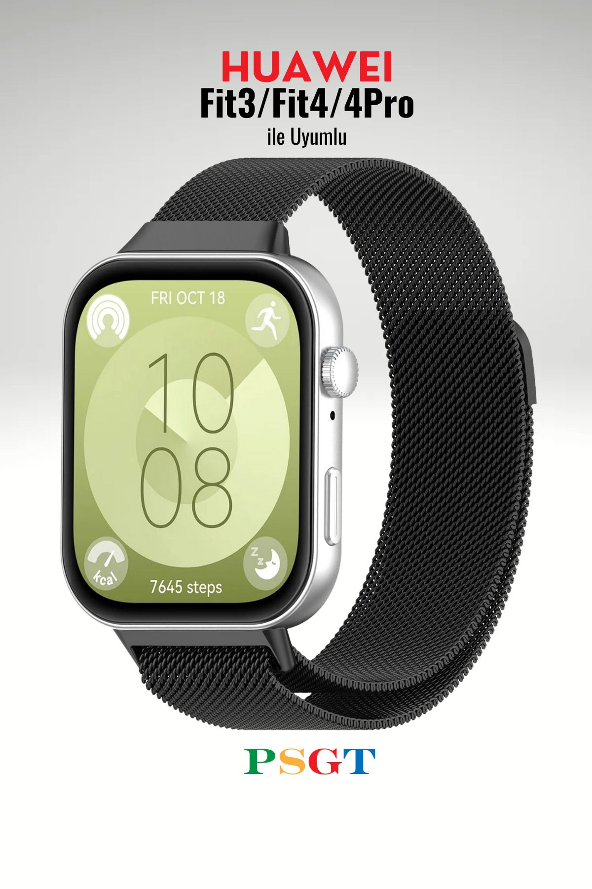 PSGT Huawei Watch Fit 3 / Fit 4 / Fit 4 Pro ile Uyumlu Kordon Hasır Örgü Metal Mıknatıslı Kayış
