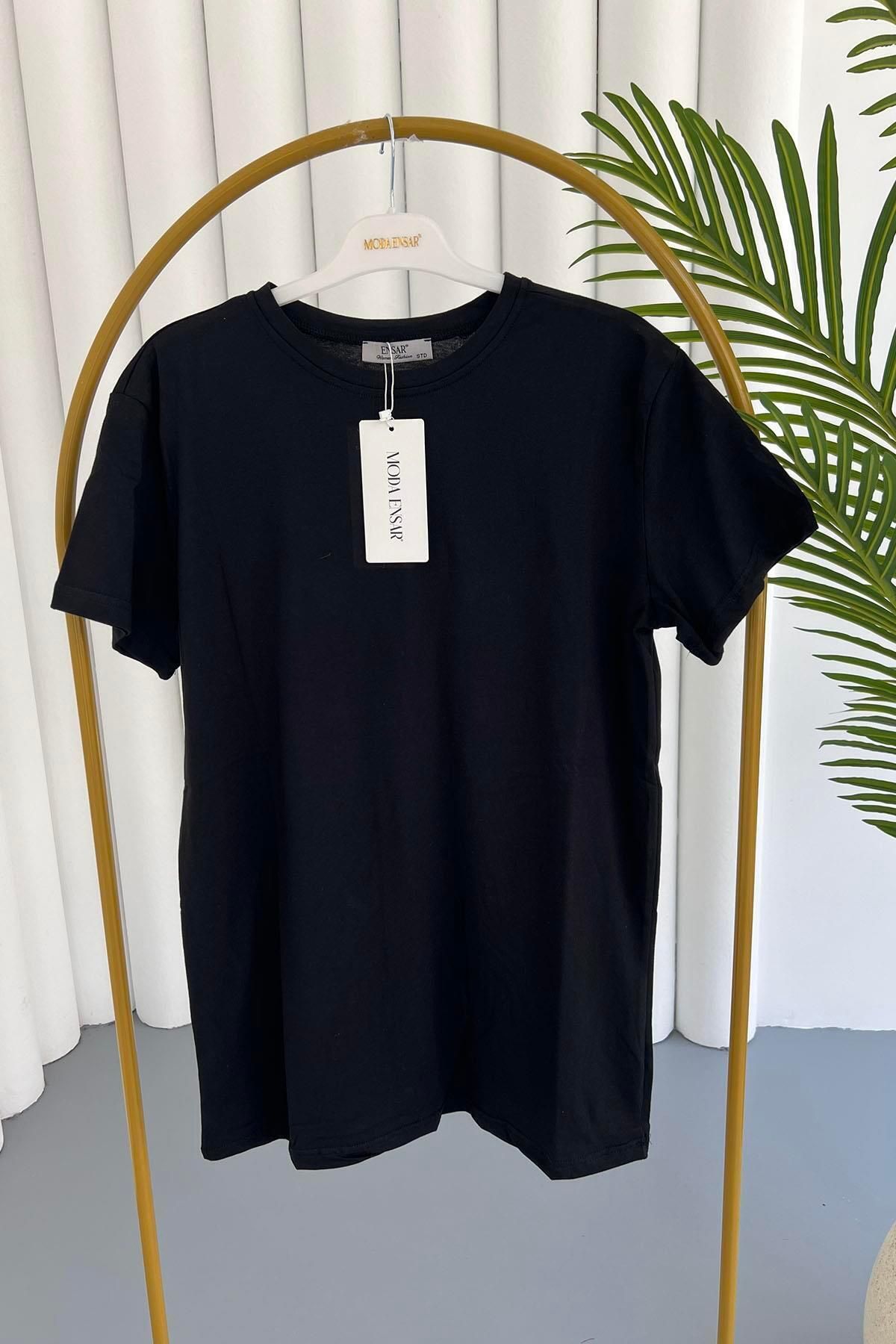 Modaensarbutik Spor Bisiklet Yaka Pamuk Oversize İçlik-SİYAH