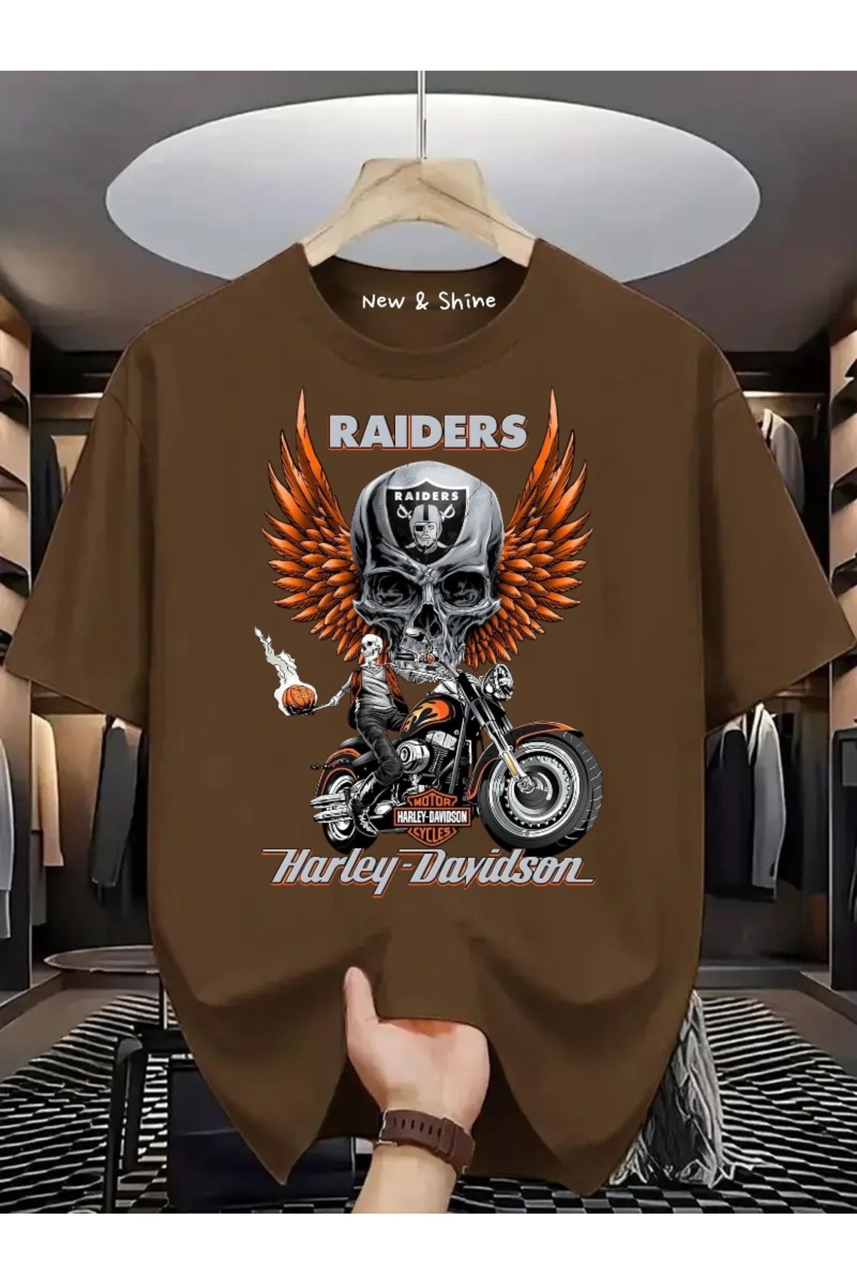 New Shine Harley Davisdon Baskılı Büyük Beden Oversize T-Shirt