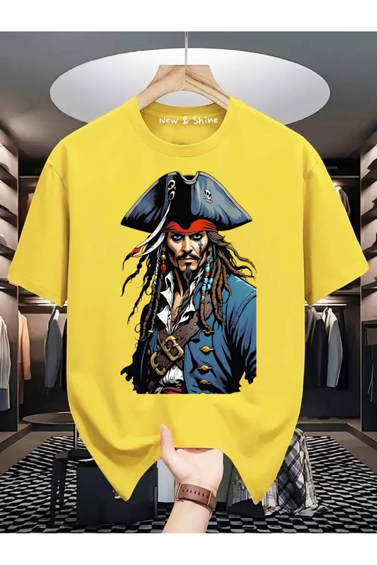 New Shine Jack Sparrow Baskılı Büyük Beden Oversize T-Shirt