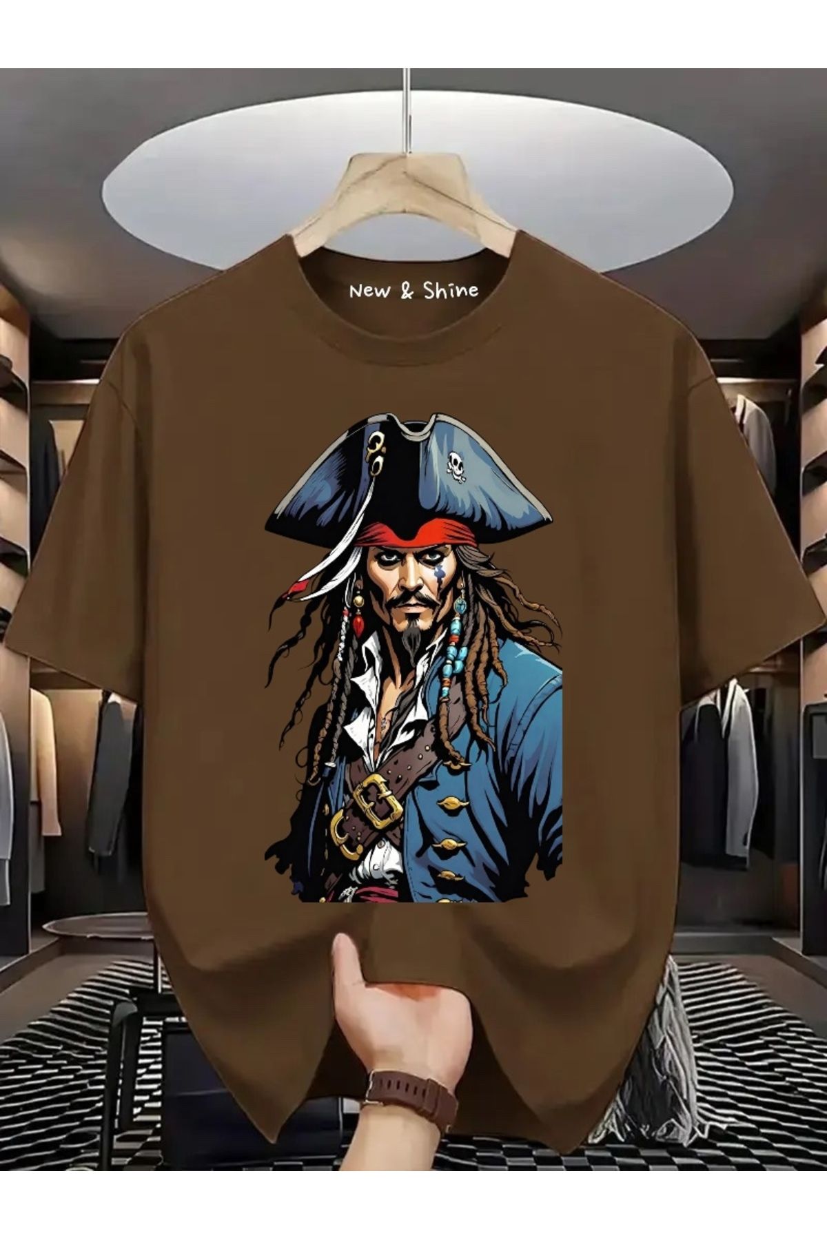 New Shine Jack Sparrow Baskılı Büyük Beden Oversize T-Shirt