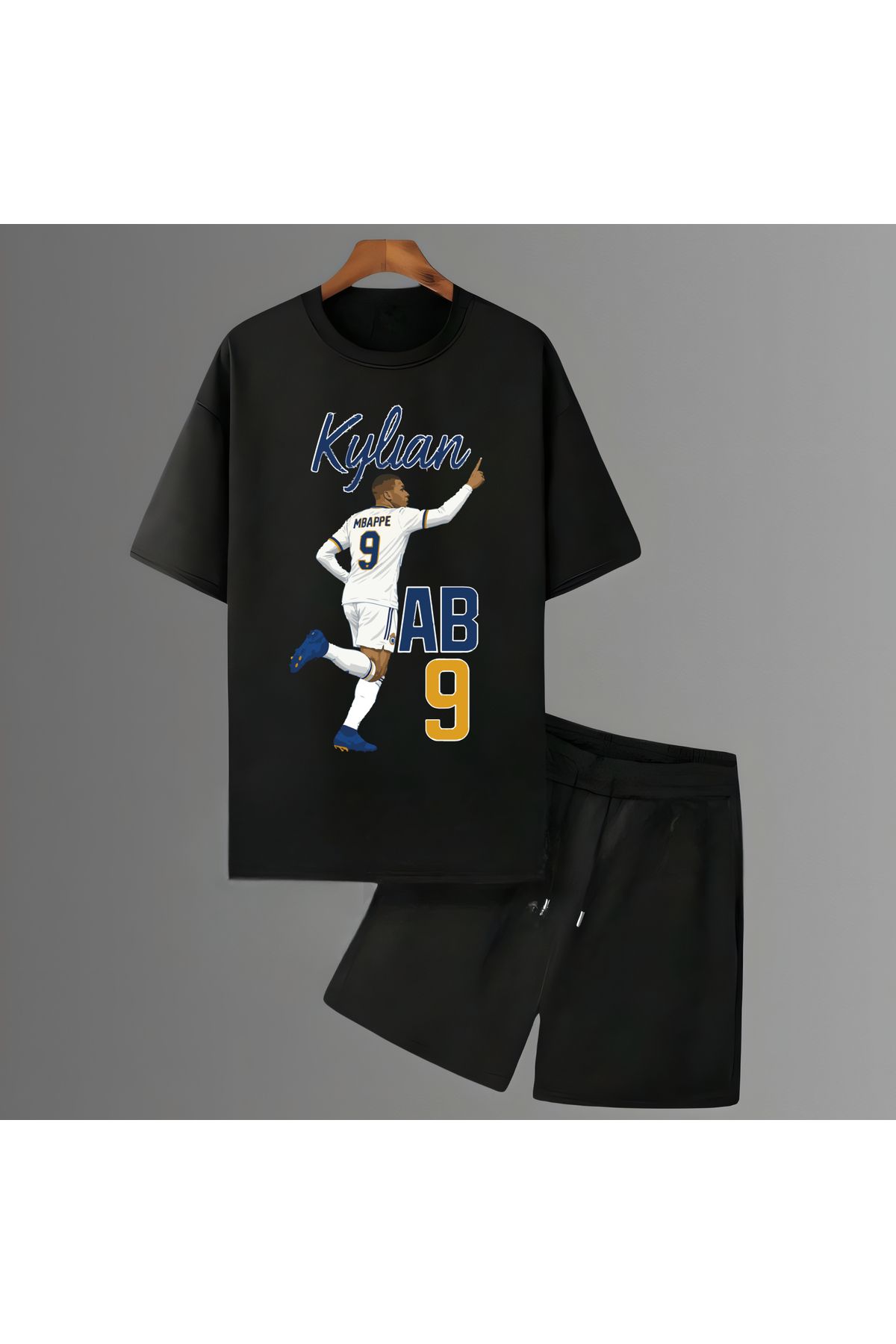 Biy Store Kylian Mbappe karikatür futbol forma baskılı unisex kısa kollu erkek tişört kadın t-shirt eşofman