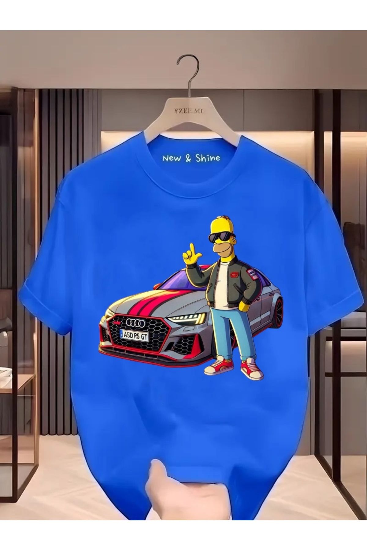 New Shine Simpson Araba Baskılı Büyük Beden Oversize T-Shirt