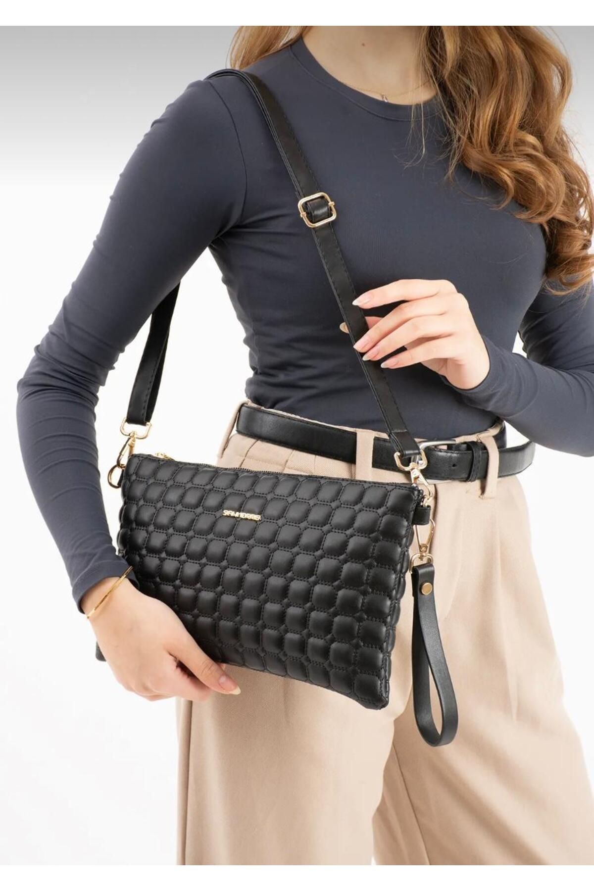 Sanmorris KADIN OMUZ ÇANTASI EL ÇANTASI CLUTCH ÇANTA PORTFÖY ÇANTA SİYAH