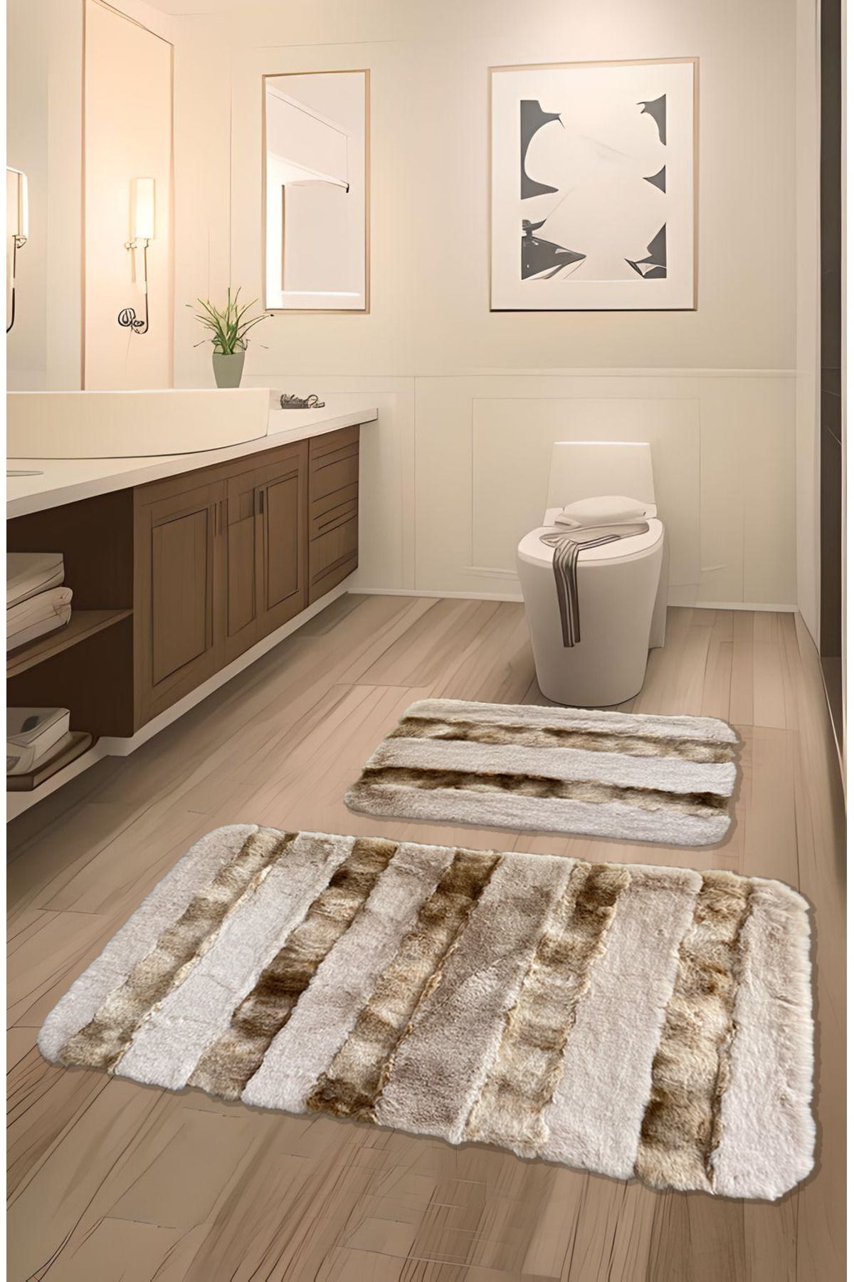FeelHome Serante Tavşan Tüyü, Kaymaz Taban, Pofuduk, Yumuşacık, Ultra Lüks, Yıkanabilir 2'li Banyo Paspası