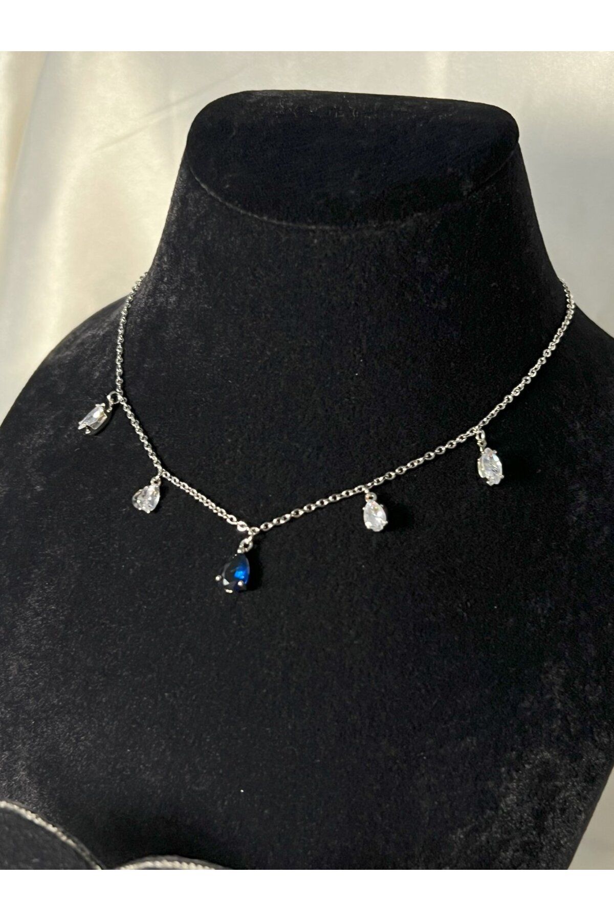 CEY ACCESSORY LACİVERT TAŞ DETAY KOLYE KÜPE SET