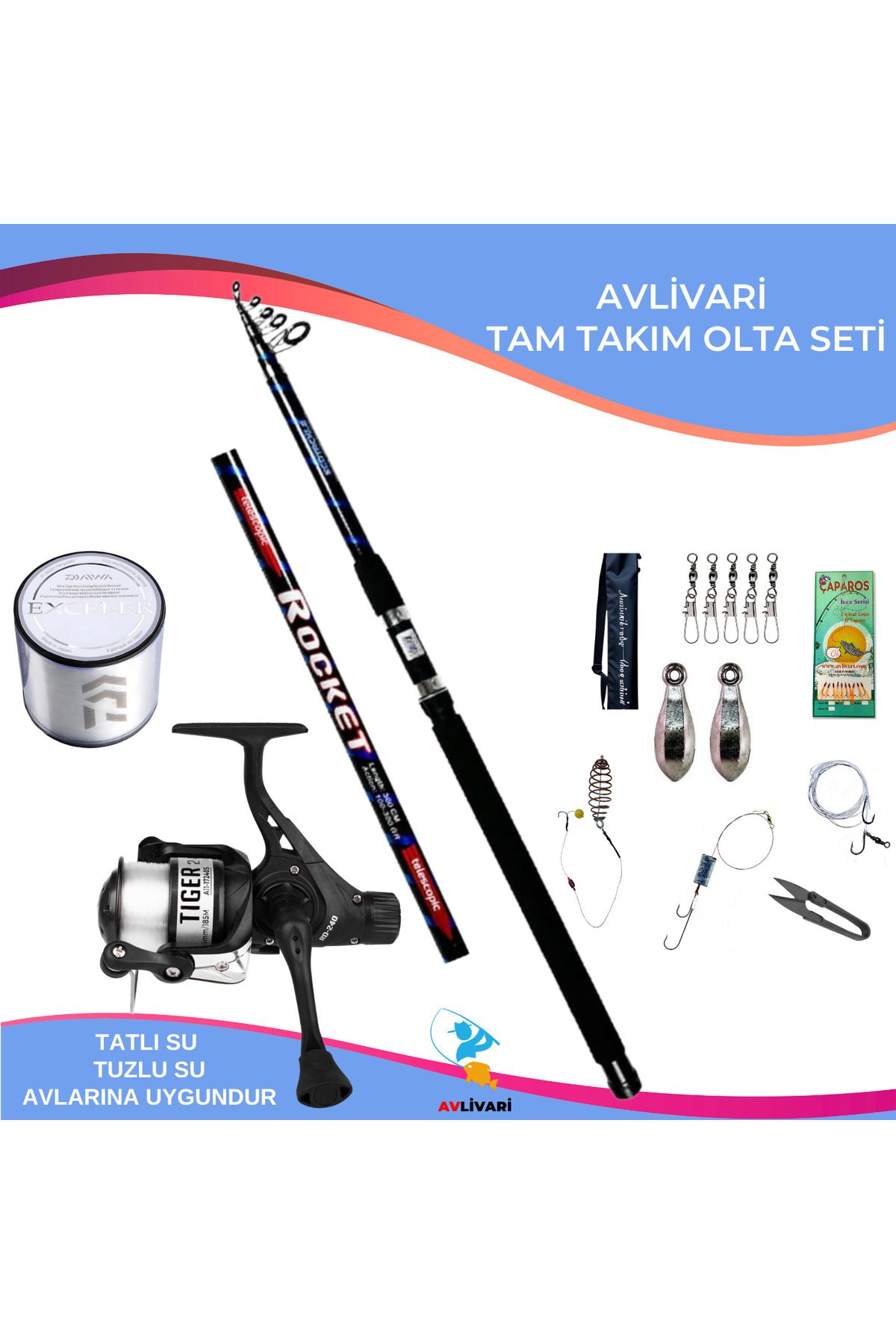Avlivari Eco Tackle Rocket 300 cm 100-300 gr Olta Kamışı - Tiger 4000 Olta Makinası Tam Takım Kıyı H