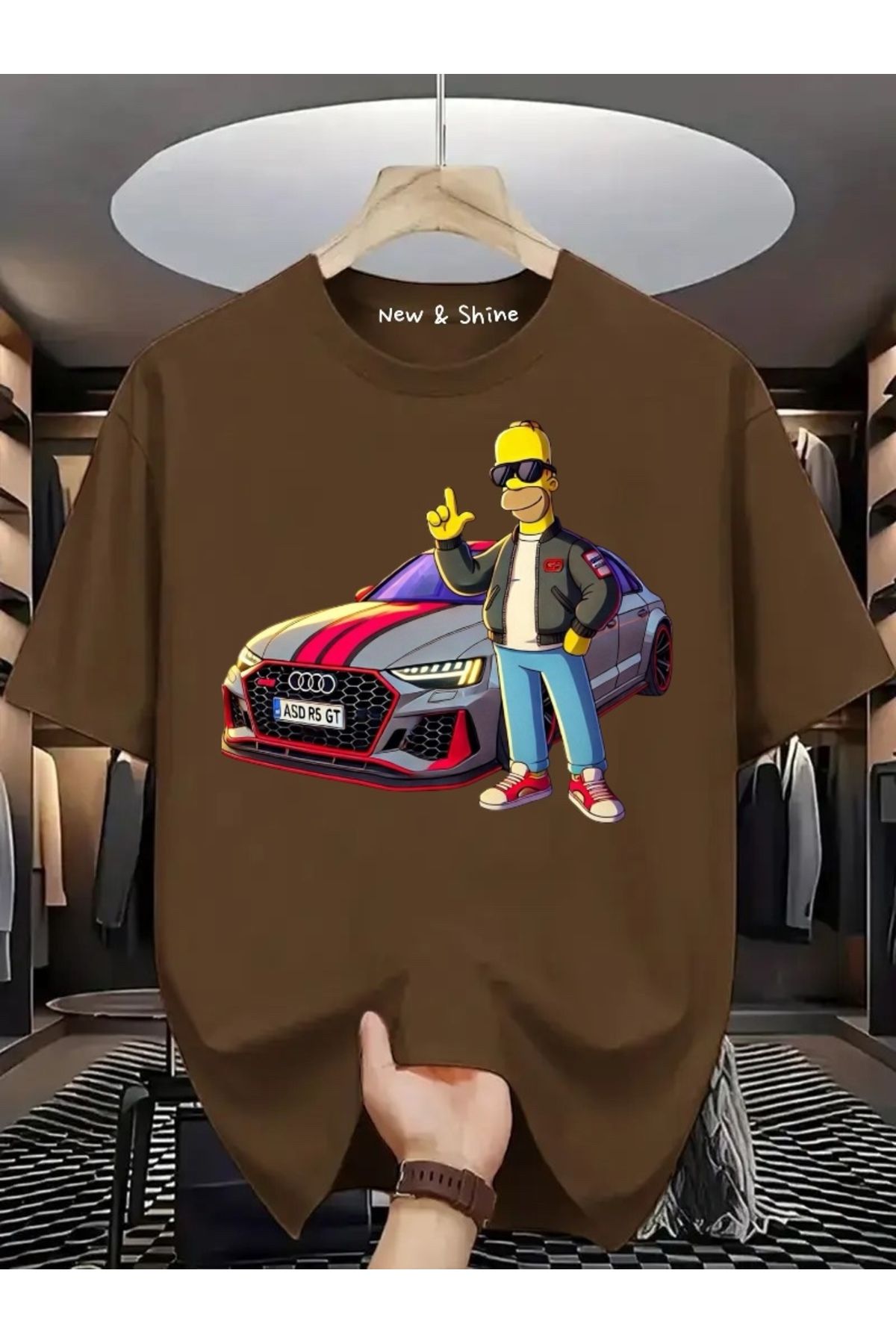 New Shine Simpson Araba Baskılı Oversize T-Shirt