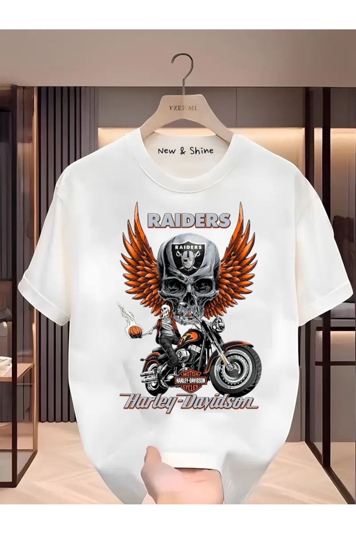 New Shine Harley Davisdon Baskılı Büyük Beden Oversize T-Shirt