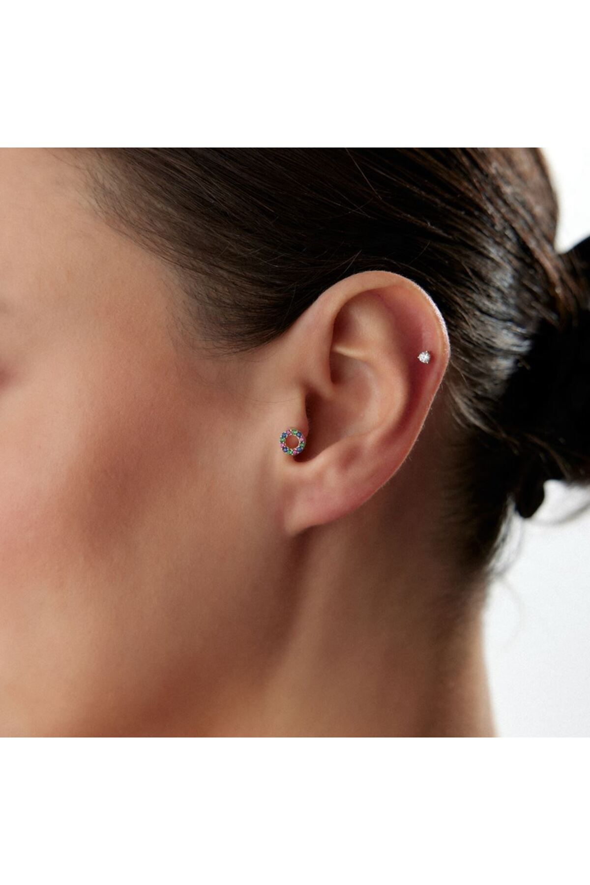 FIRAT KUYUMCULUK Yuvarlak Gökkuşağı Taşlı Piercing