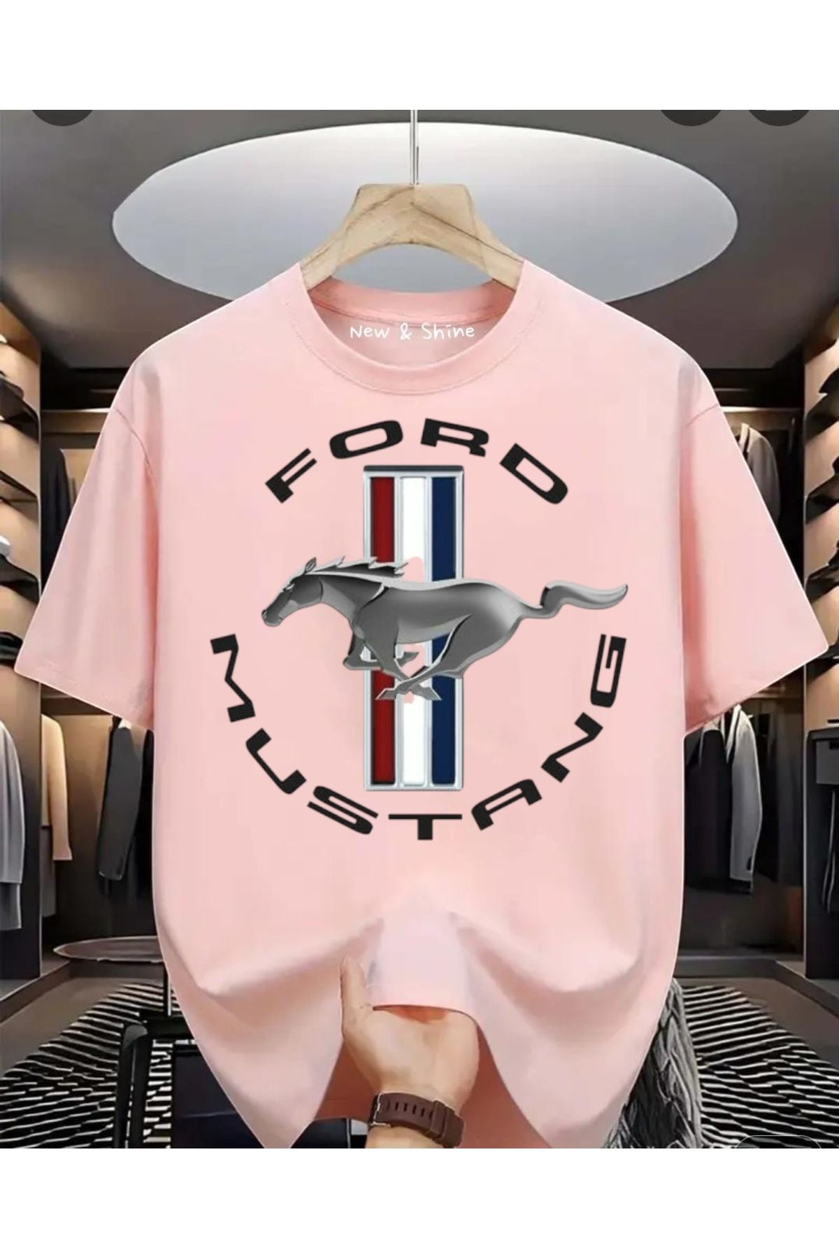 New Shine Ford Mustang Baskılı Büyük Beden Oversize T-Shirt