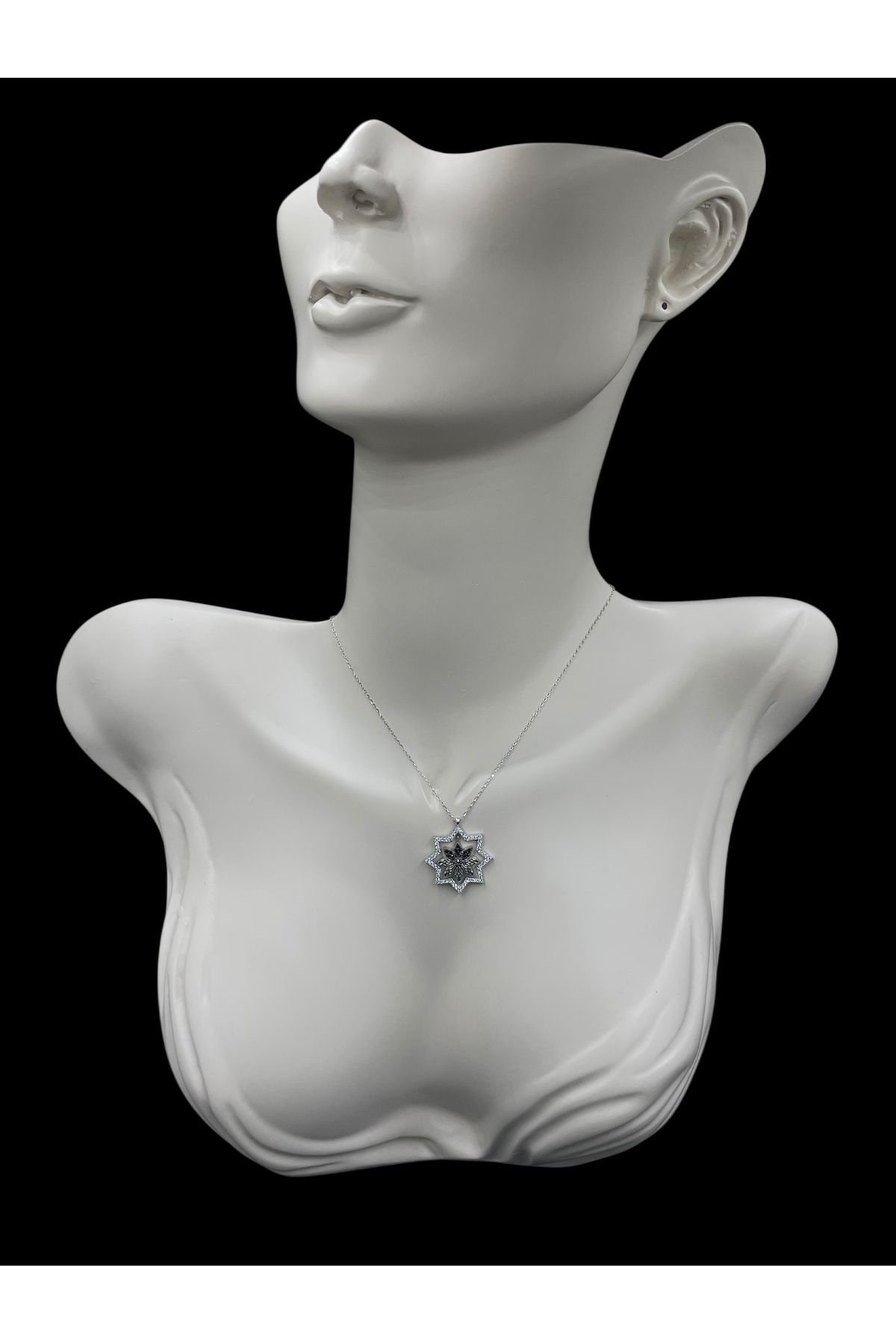 nefjewelrydesign 925 Ayar Gümüş Taş Detaylı Çift Taraflı Kartanesi 42cm Kolye