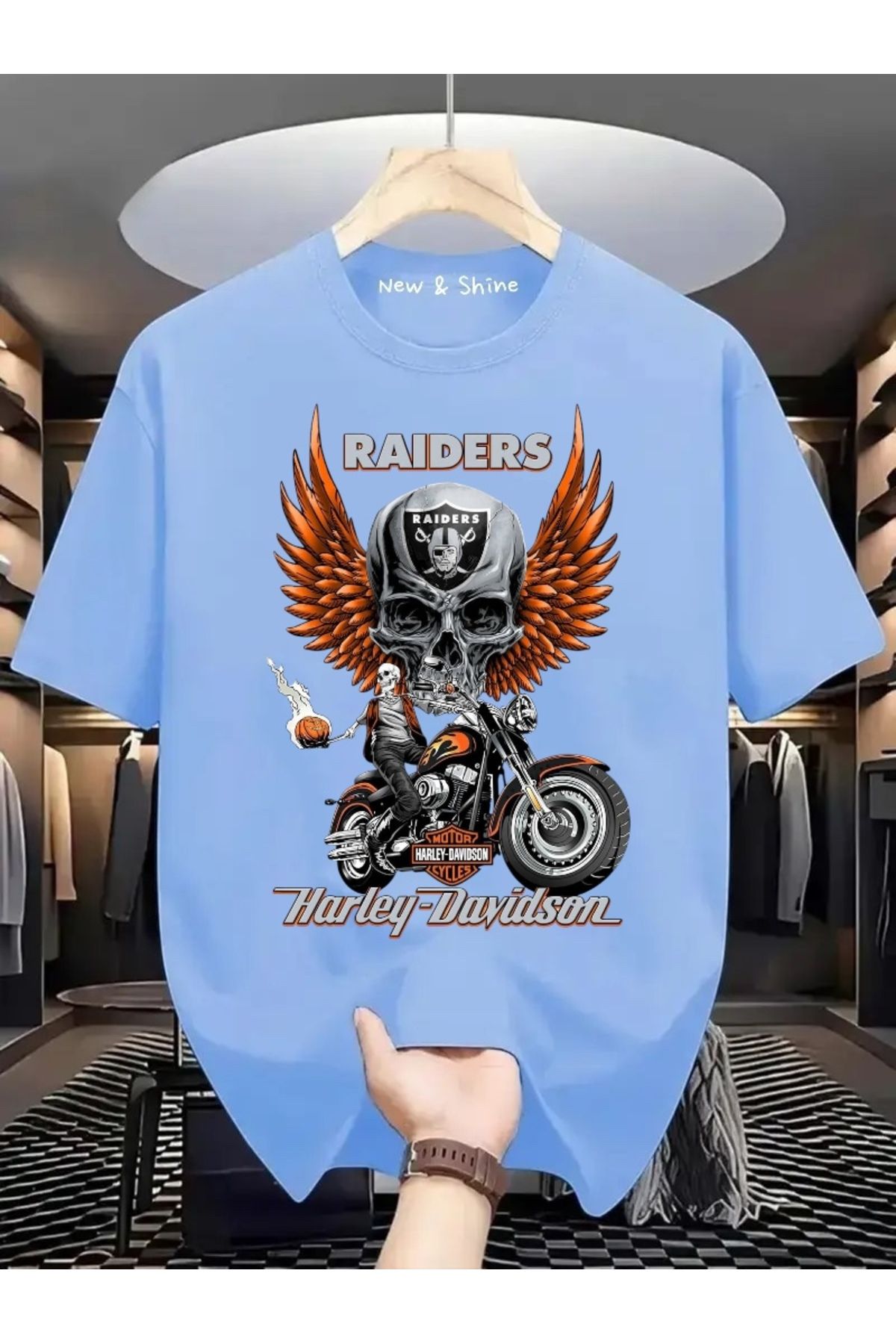 New Shine Harley Davisdon Baskılı Büyük Beden Oversize T-Shirt