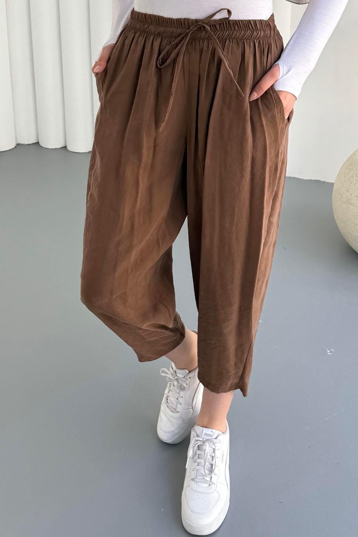Modaensarbutik Modal Şalvar Pantolon-KAHVERENGİ