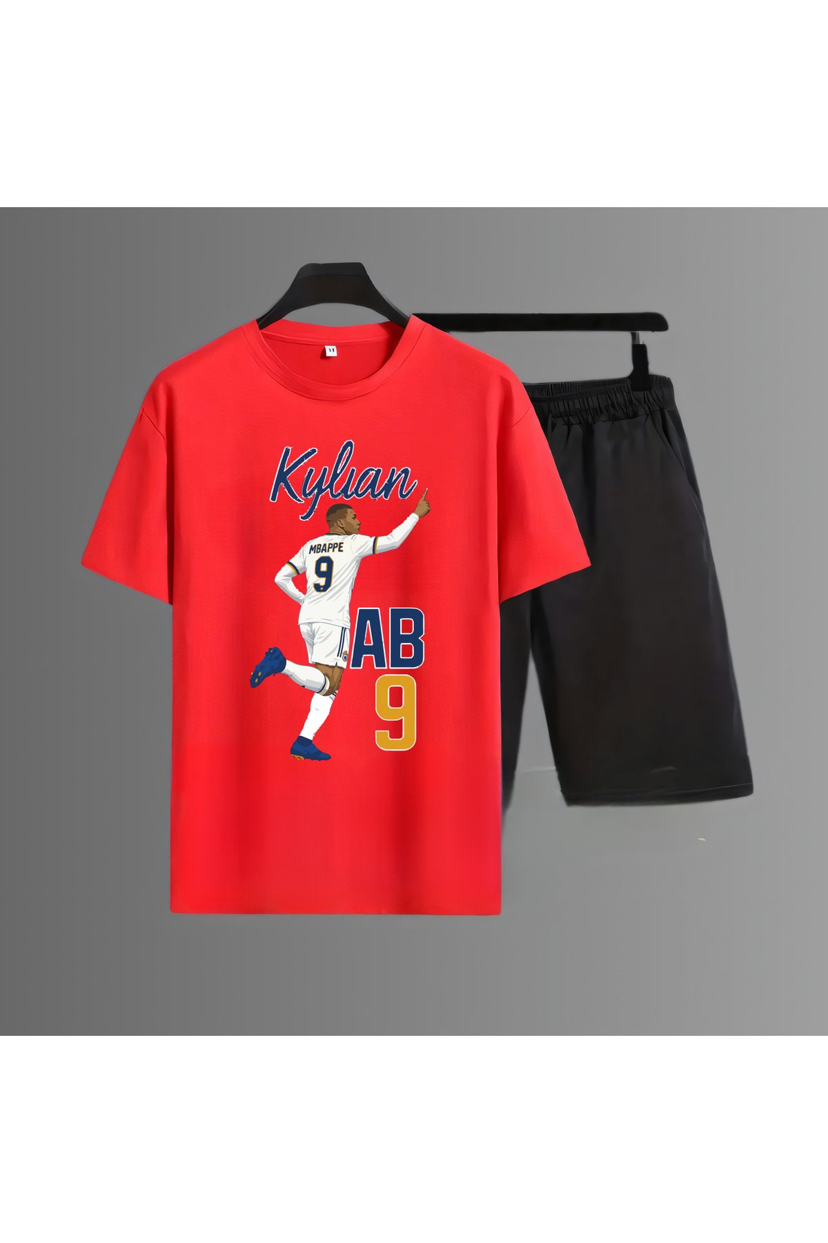 Biy Store Kylian Mbappe karikatür futbol forma baskılı unisex kısa kollu erkek tişört kadın t-shirt eşofman