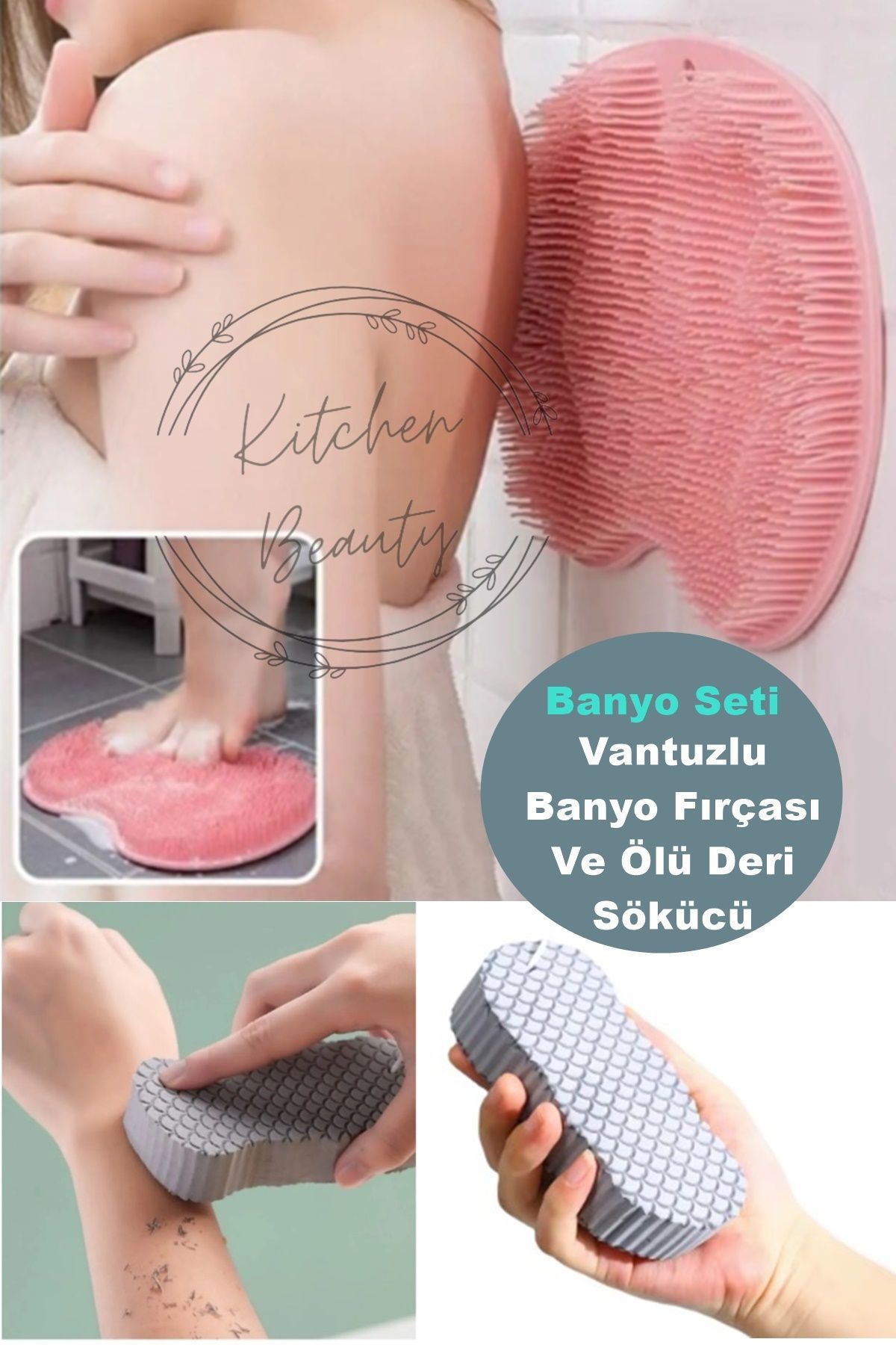 Kitchen Beauty Sihirli Vücut Ölü Deri Sökücü Ve Vantuzlu Silikon Banyo Fırçası Ayak Masaj Pedi Sırt Kesesi