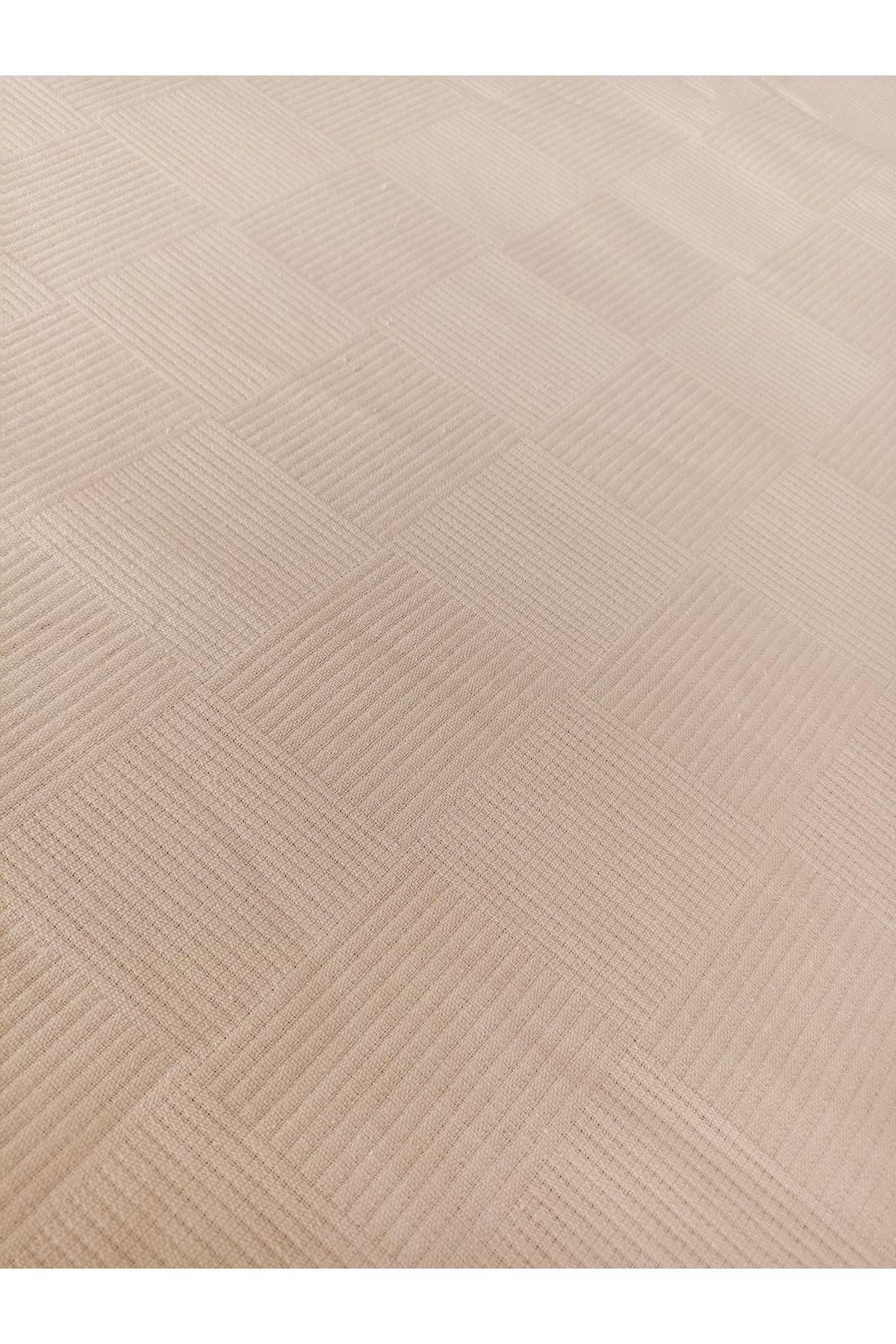ida design store Yavruağzı Renk Kübik Dama Desenli Pike Kumaşı 100x240