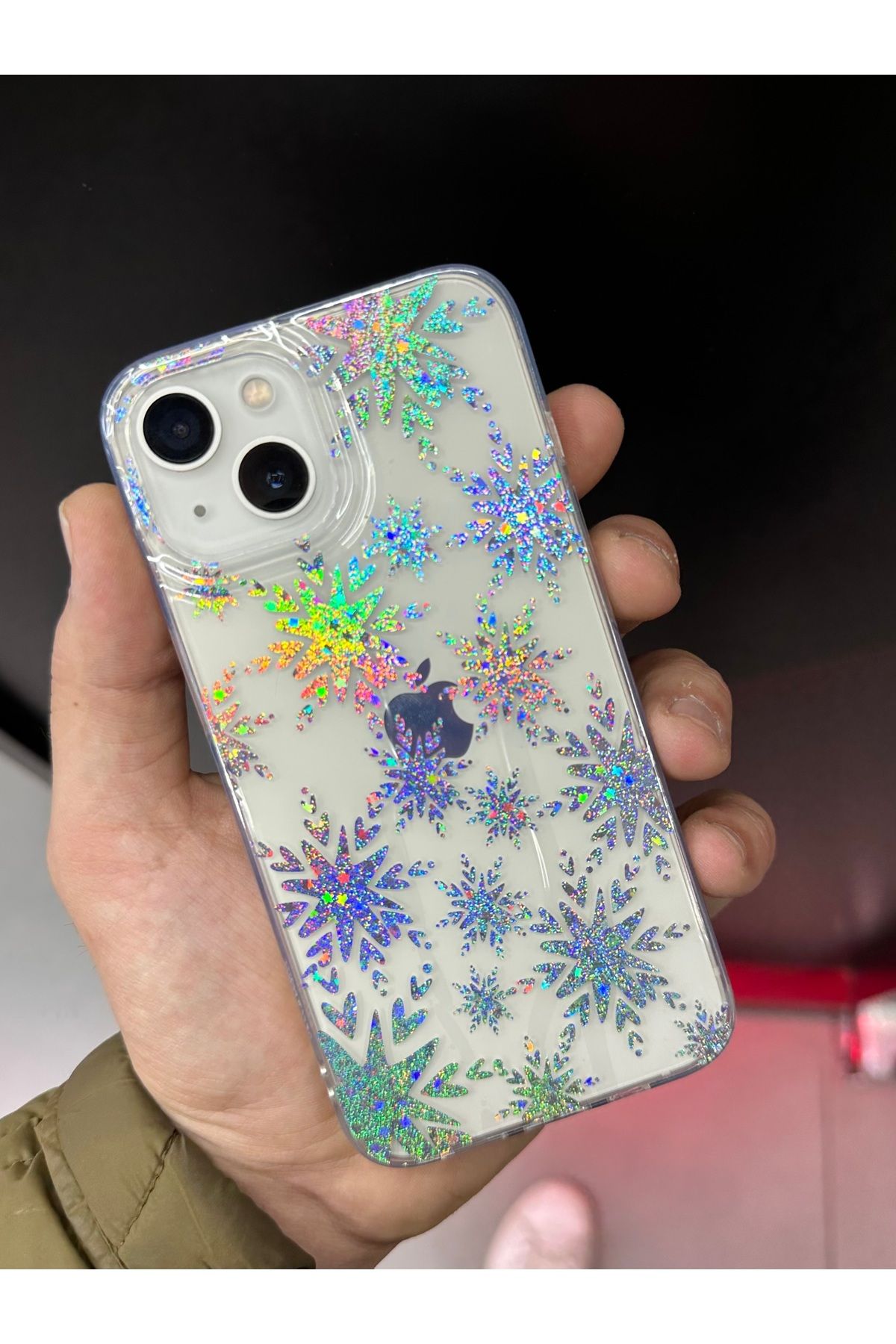 BURKİNA iPhone 13 / iPhone 14 ile uyumlu Şeffaf Hologram Desenli Darbe Emici Renkli Kılıf