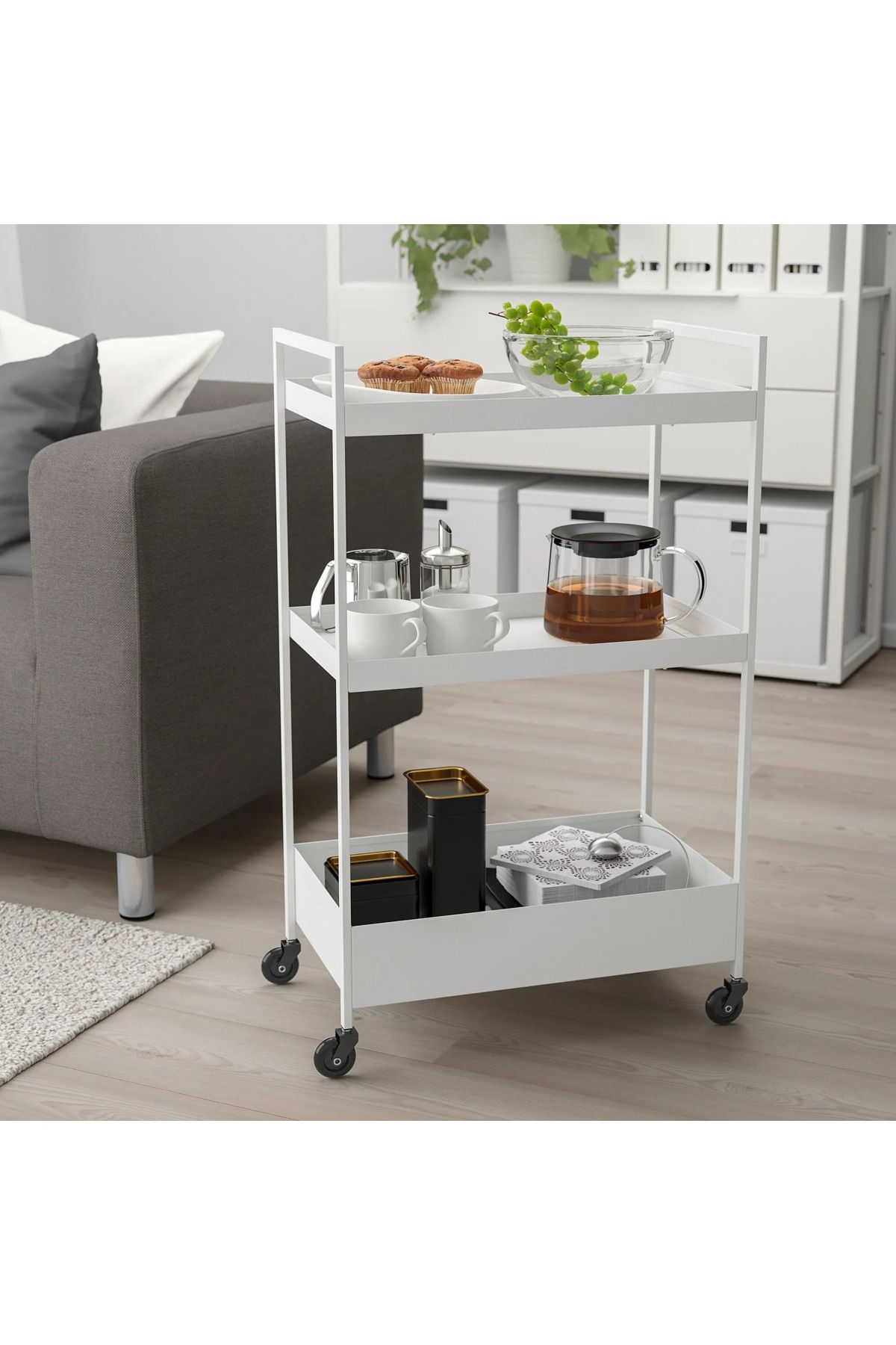 IKEA Premium Servis Arabası Beyaz Renk 50.5x30x83 Cm