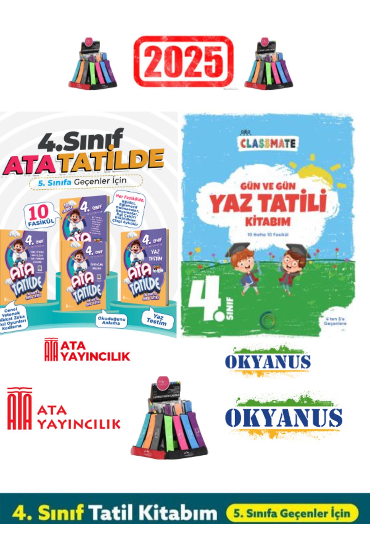 Fenomen Yayıncılık Ata Tatilde 4.Sınıf Yaz Tatil+Okyanus 4.Sınıf Gün Gün Yaz Tatil Seti+Kalemlik