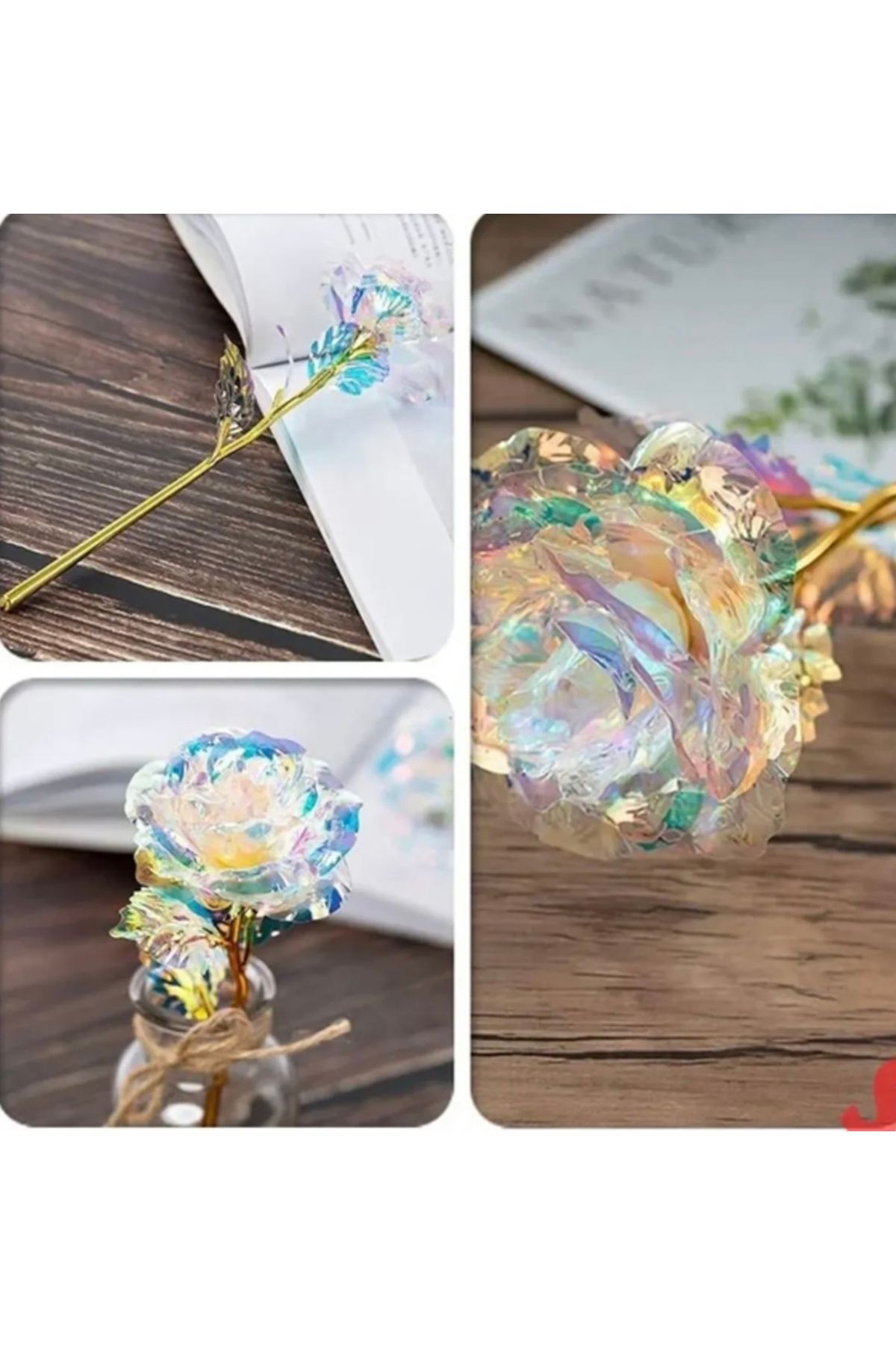 DEFORA Beyaz Sonsuzluk Gülü Hologramlı Renk Değiştiren Gül Hediye