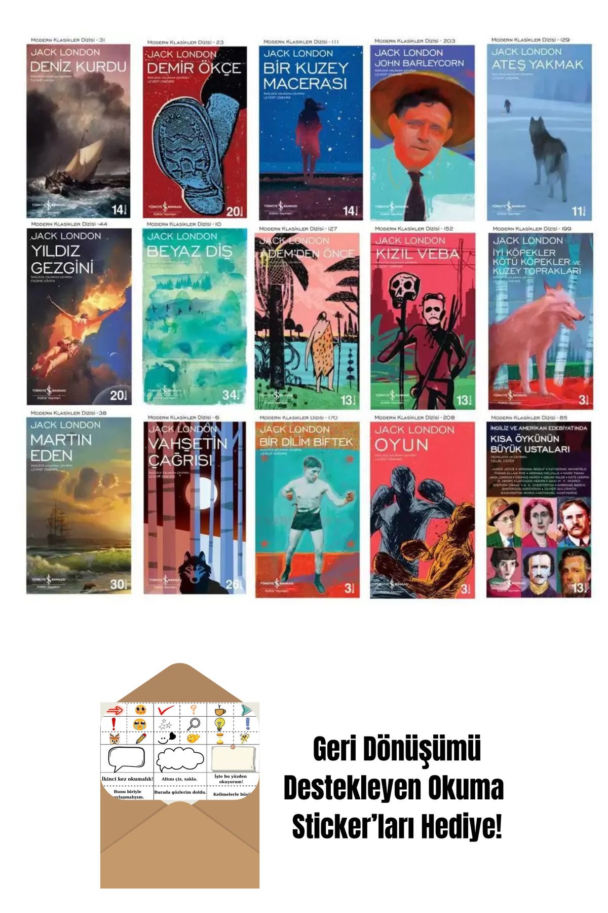 TÜRKİYE İŞ BANKASI KÜLTÜR YAYINLARI Jack London 15 Kitap Set + Okuma Sticker'ları