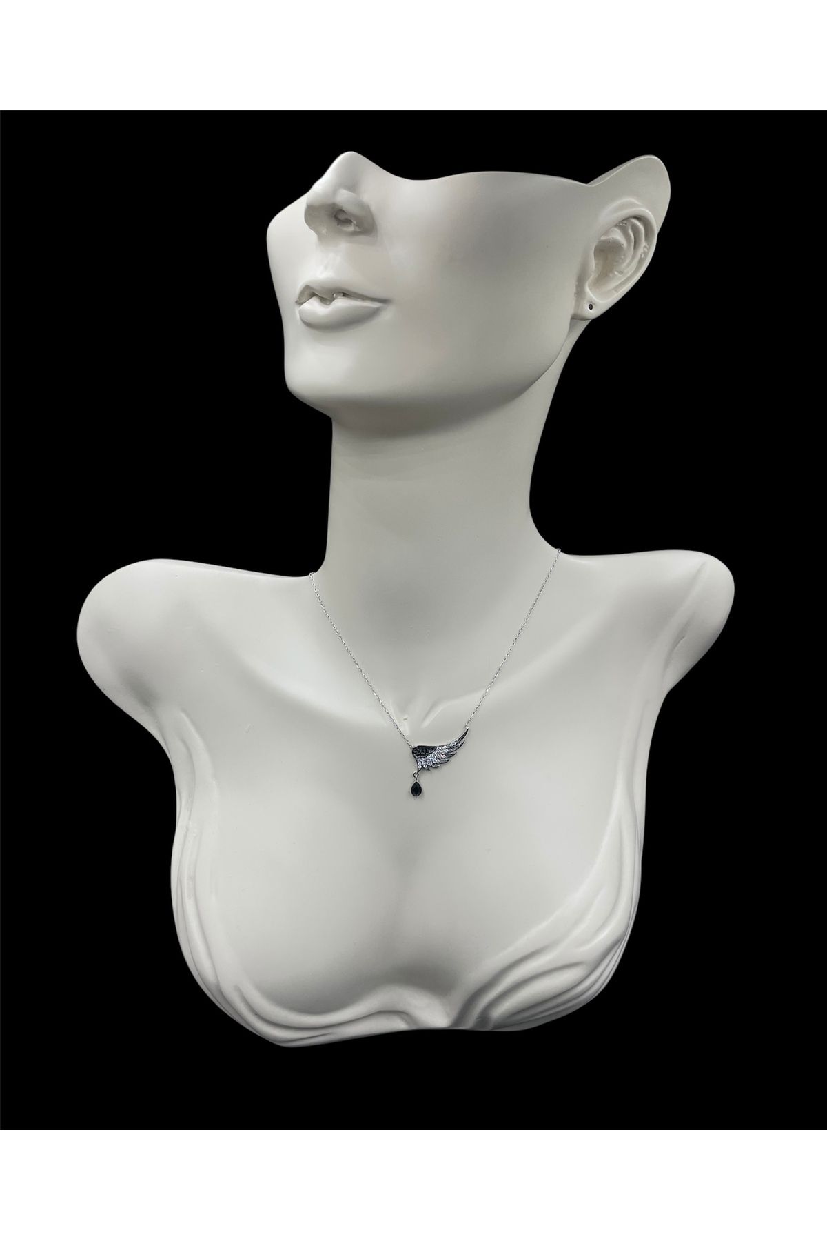 nefjewelrydesign 925 Ayar Gümüş 40cm Zirkon Taş Detaylı Kartal Kanatlı Kolye